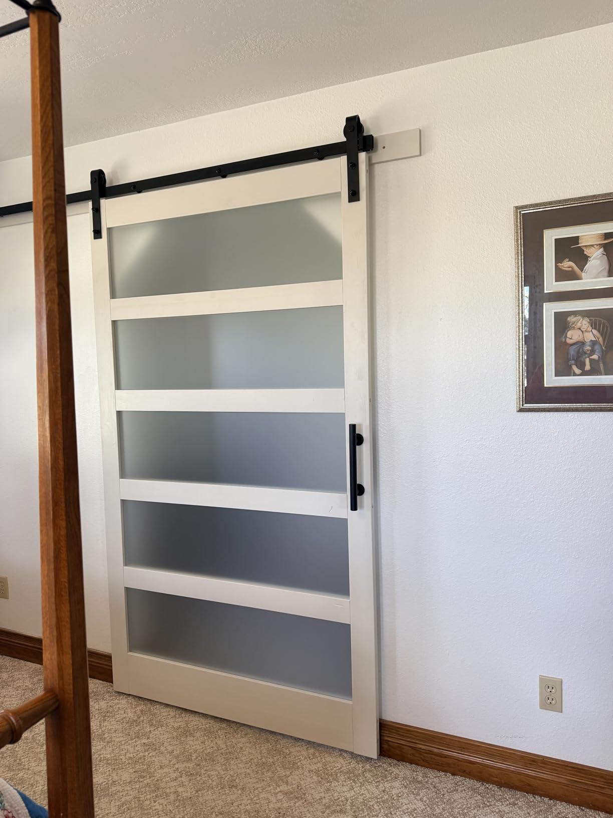 30x84 inch Glass Sliding Barn Door Slab with 5ft Hardware Kit Included, 5-Panel Frosted Glass, Spruce Wood Support DIY Dyeing, Easy Assembly customer photo 2