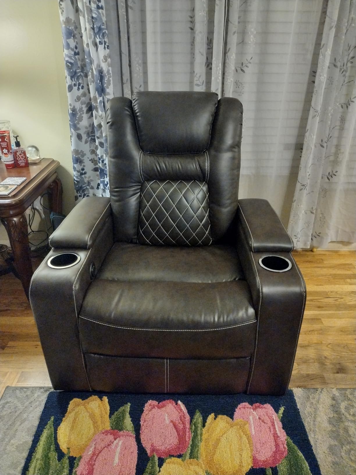 CANMOV Electric Power Recliner Chair Set of 2, Breathable Leather Home Theater Seating with Hidden Arm Storage, Power Recliner Chair for Living Room with USB Ports and Cup Holders, Black customer photo 2