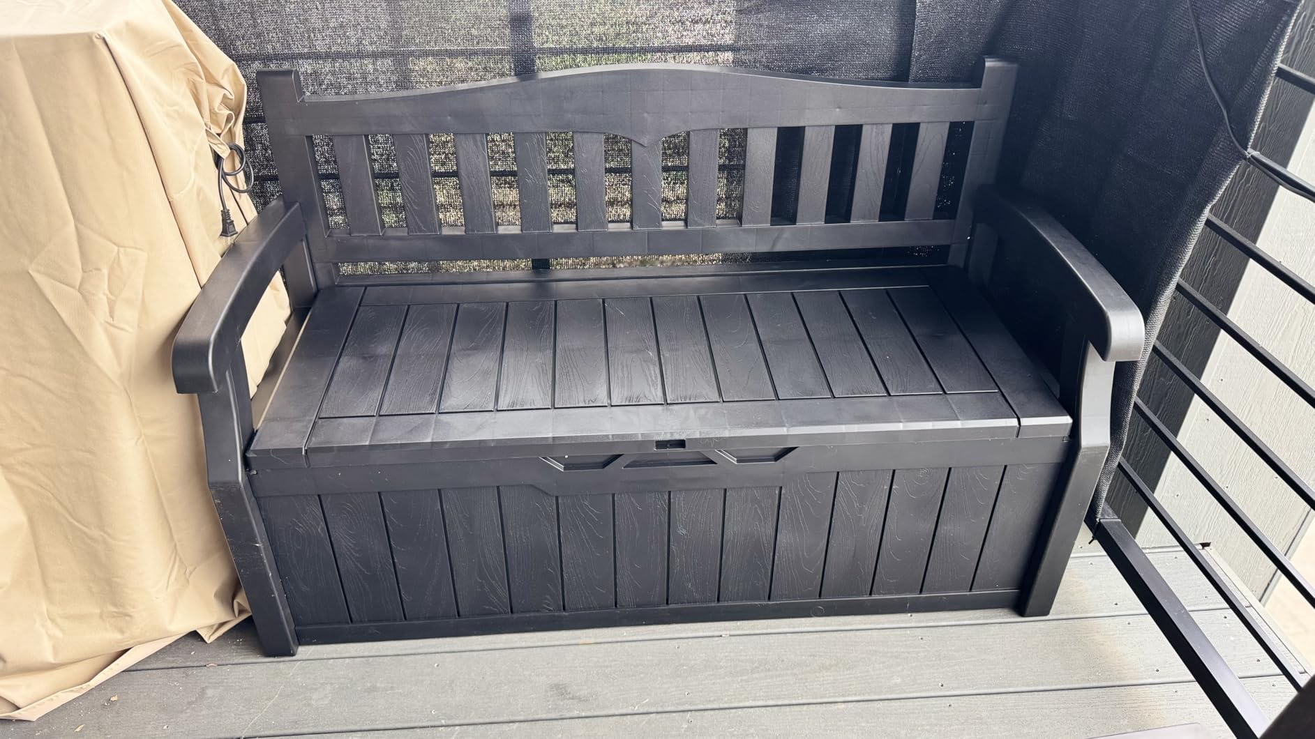 Devoko 80 Gallon Storage Bench Deck Box Lockable for Patio Furniture, Garden Decor and Outdoor Seating for Cushions, Garden Tools and Pool Supplies (Black) customer photo 2