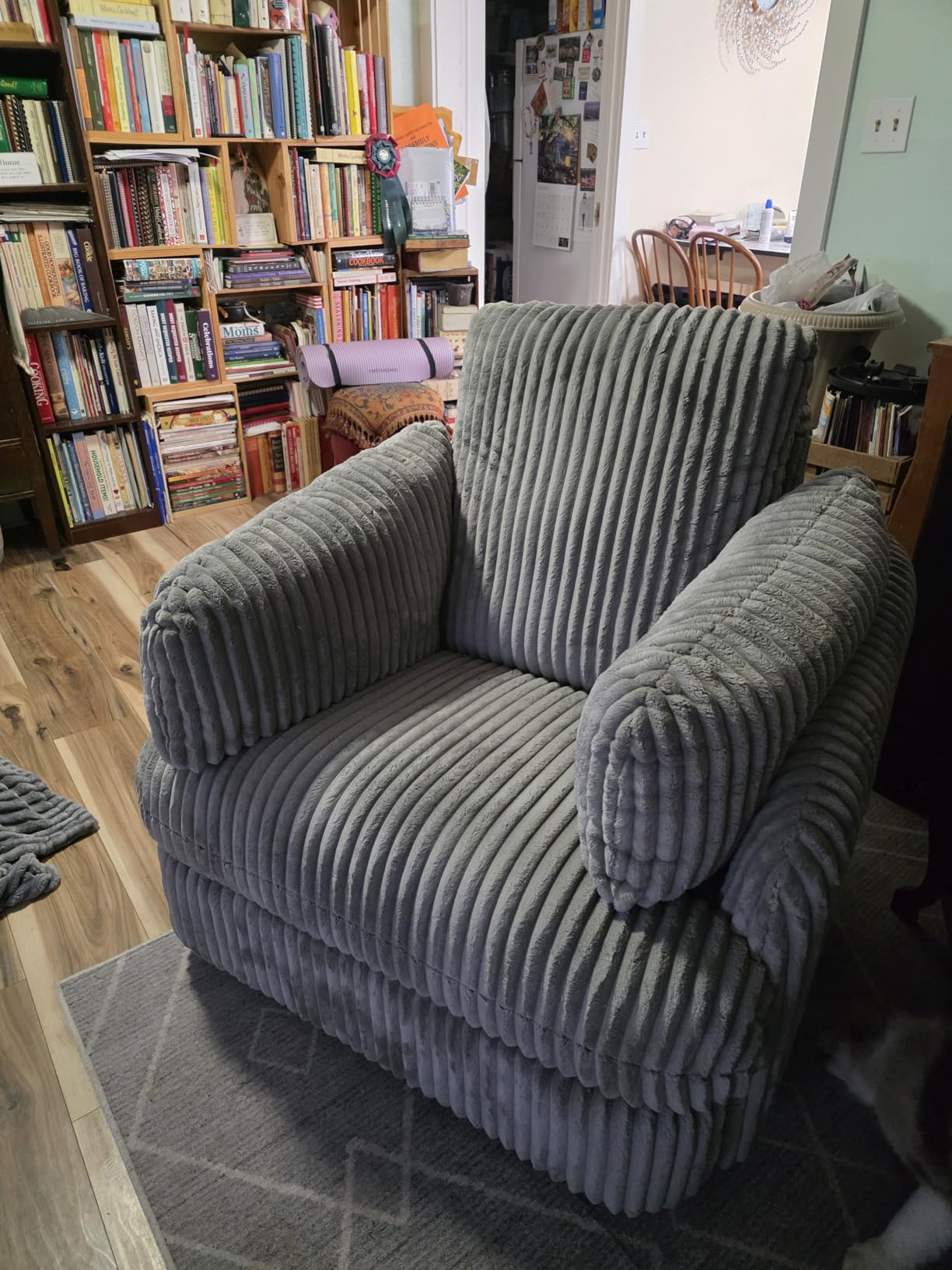 Signature Design by Ashley Tie-Breaker Cozy Contemporary Manual Press-Back Swivel Glider Rocker Recliner with 2 Bolster Pillows and Hidden Storage, White customer photo 1