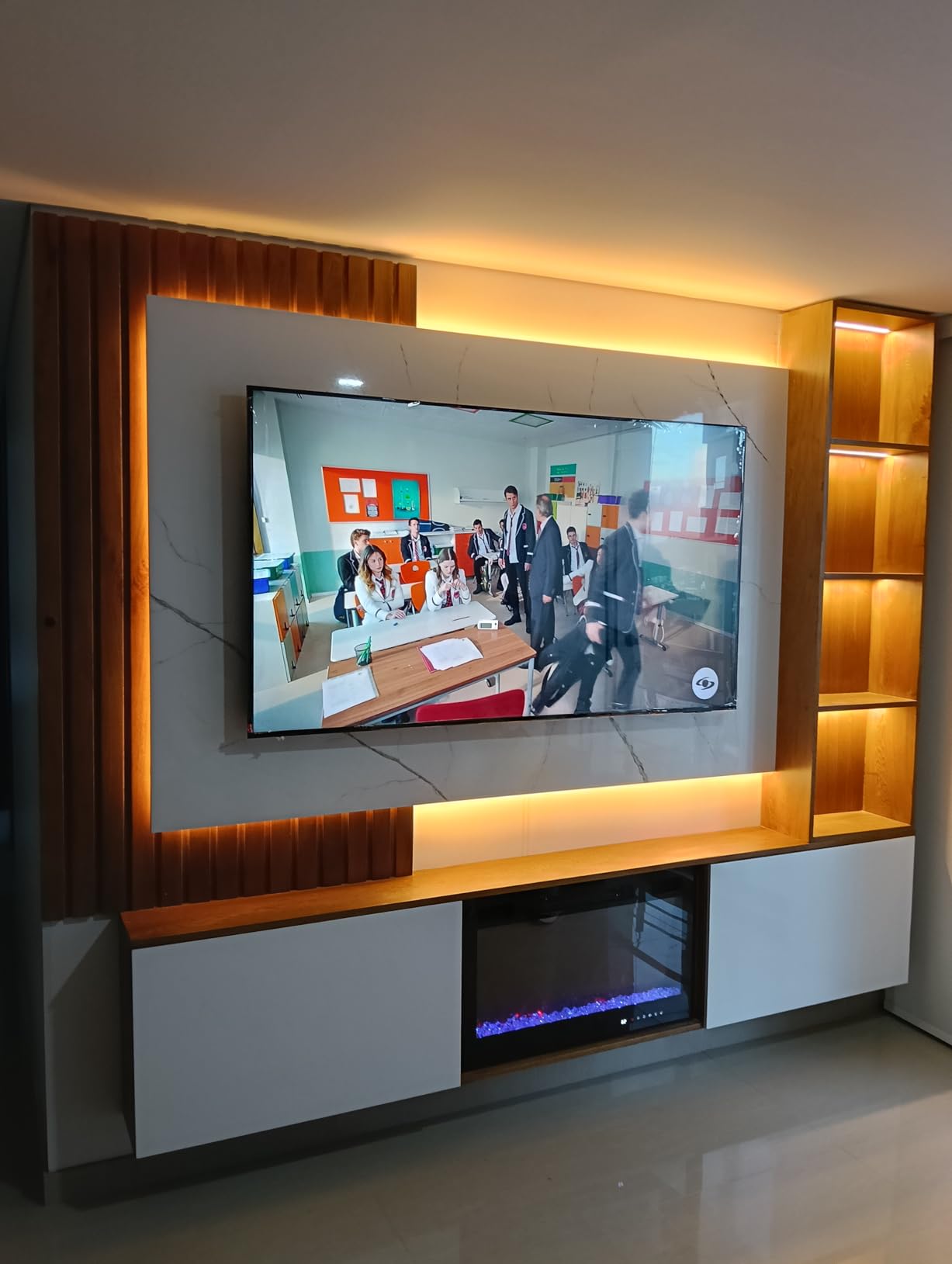 Electric Fireplace 50 Inch Wall Mount Insert Fireplaces Realsmart 1500W, Fit for 2 X 6 stub, Ultra-Thin Heater Ultra-Thin with 3 Heating Modes Timer 12 Adjustable Flame Colors Touch Remote Control customer photo 1