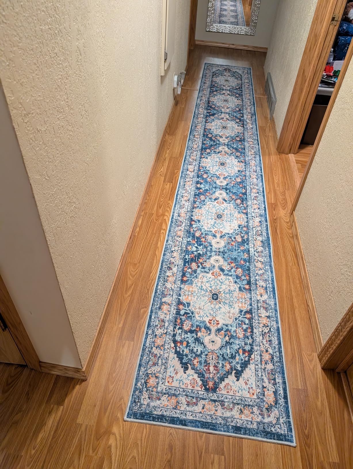 U'Artlines Boho Vintage Area Rug 5x7 Machine Washable Low Pile Ultra-Thin Soft Floor Carpet Non Slip Non Shedding Accent Rug for Living Room Bedroom Entryway Dining Room Office (Rust & Teal) customer photo 1