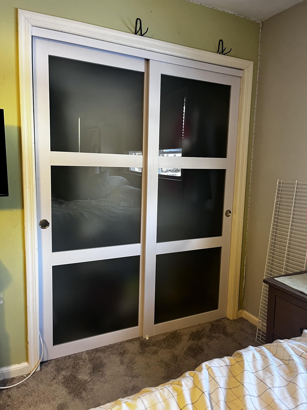 EaseLife 60x80 in (Double 31in) Bypass Sliding Closet Door for Bedroom, 3-Lite Frosted Glass Sliding Door with Hardware Track Kit & Floor Guide, Preassembled Door Panel, MDF White Pocket Doors customer photo 1