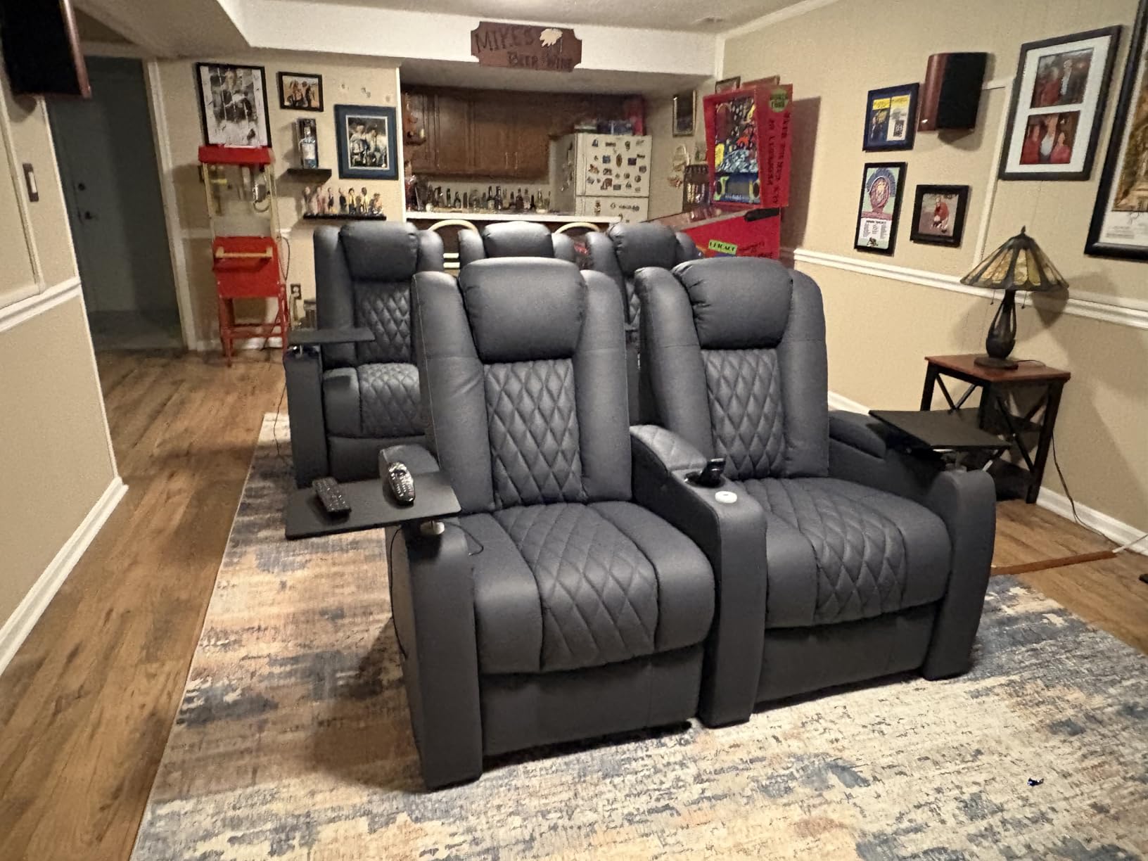 comfiroom Home Theater Seating Seats Classic Series Top Grain Leather Recliner Chair Dual Power Electric Headrest Movie Gaming Sofa with Tray Table Type-C USB Charger Cup Holders (Black, Row of 4) customer photo 1