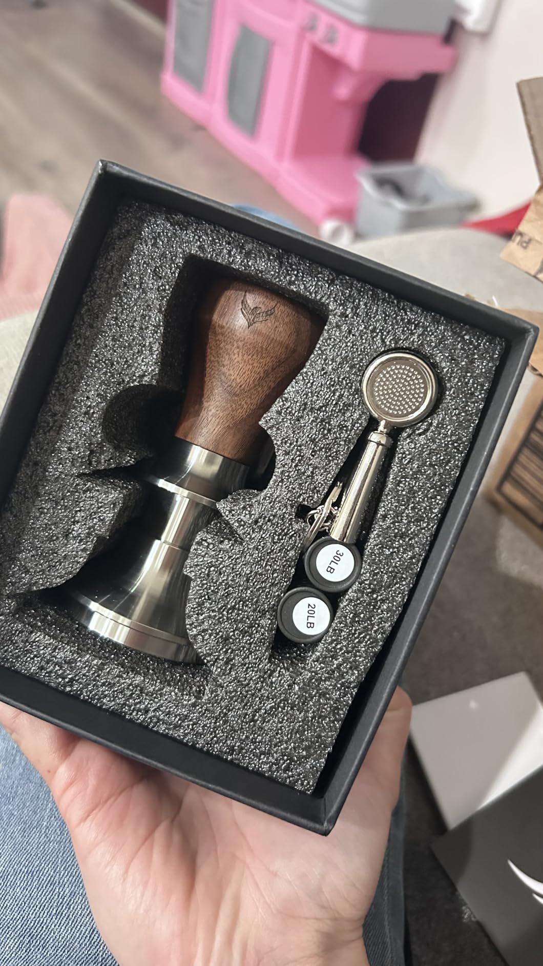 Calibrated Espresso Tamper 58mm Walnut, Auto-Leveling and 30lb Spring Loaded Design Stainless Steel Ripple Base Coffee Tamper with 20lb / 25lb / 30lbs Replacement Springs (58.3mm) customer photo 2
