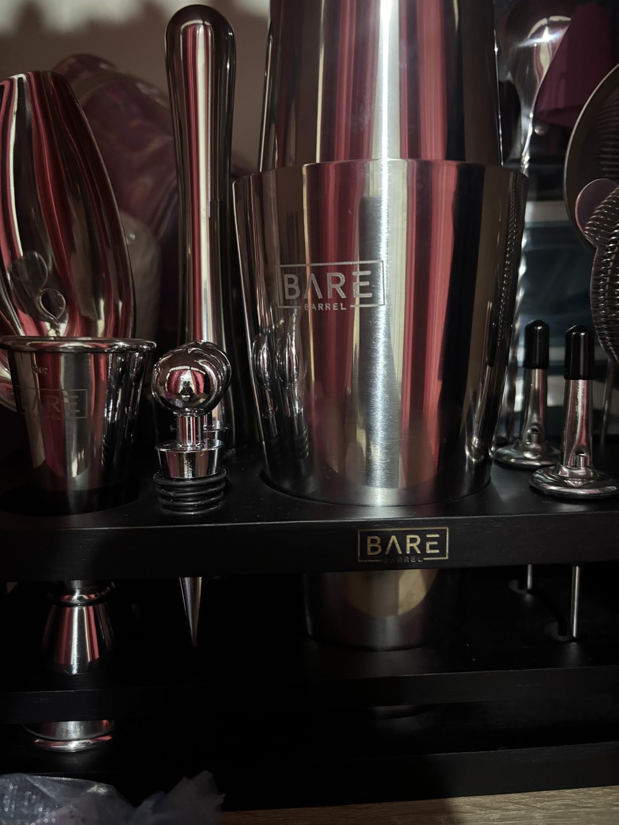 BARE BARREL® Mixology Bartender Kit Bar Set | 16-Piece Cocktail Shaker Set | Martini Barware Mixing Tools for Home Bartending | Incl. 35 Recipe Cards | Gift Set (28oz Boston Shaker, Silver/Black) customer photo 2
