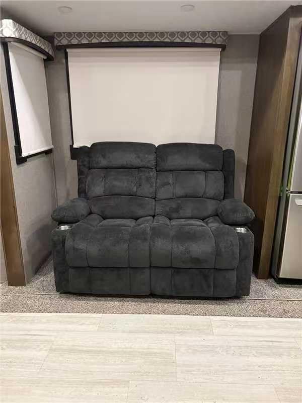 Loveseat Recliner Sofa, 2 Seater Minimalist Style Fabric Manual Pull Tab Reclining Loveseat with USB Charge Ports, Cup Holders, Recliner Love Seat Couches for Living Room, RV, Gray customer photo 1
