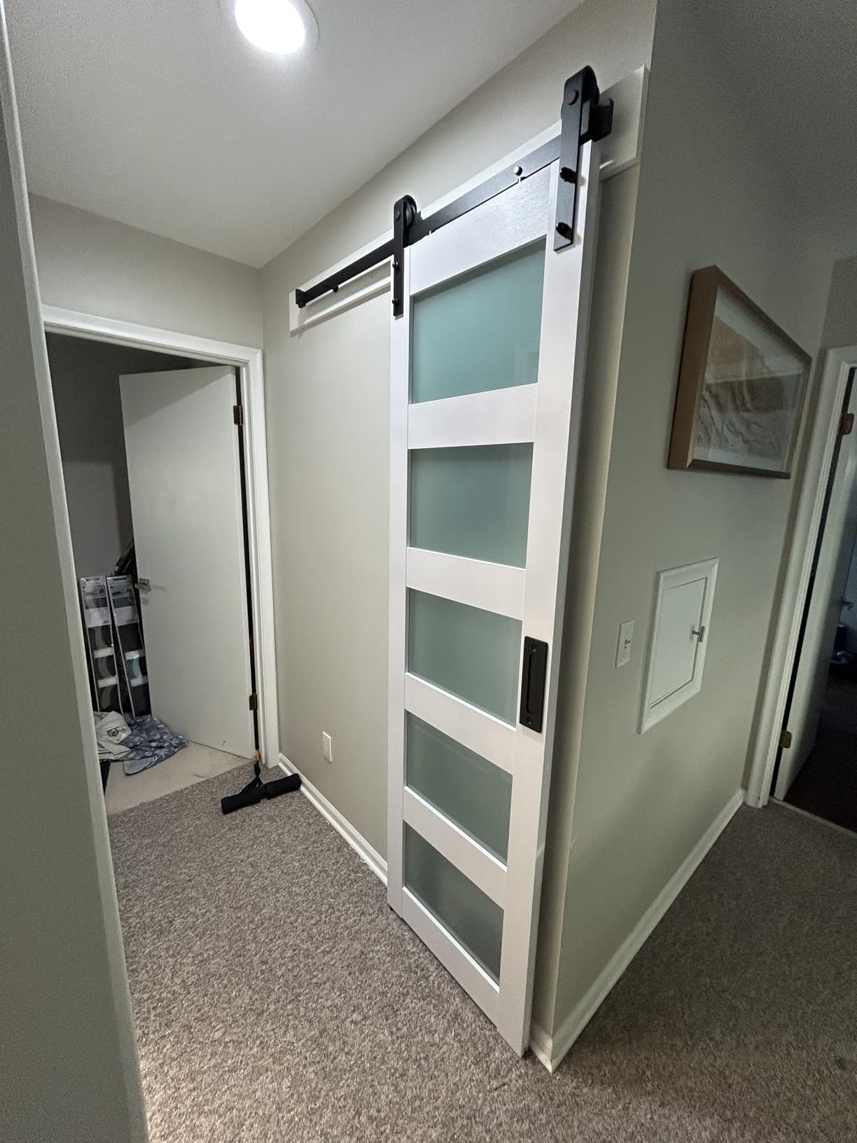 SmartStandard 60 x 84 in (Double 30x84 Door) Glass Barn Door with 10FT Sliding Hardware Kit & Handle, Pre-Drilled Ready to Assemble, Waterproof PVC Coating, 5-Panel Glass, White customer photo 2