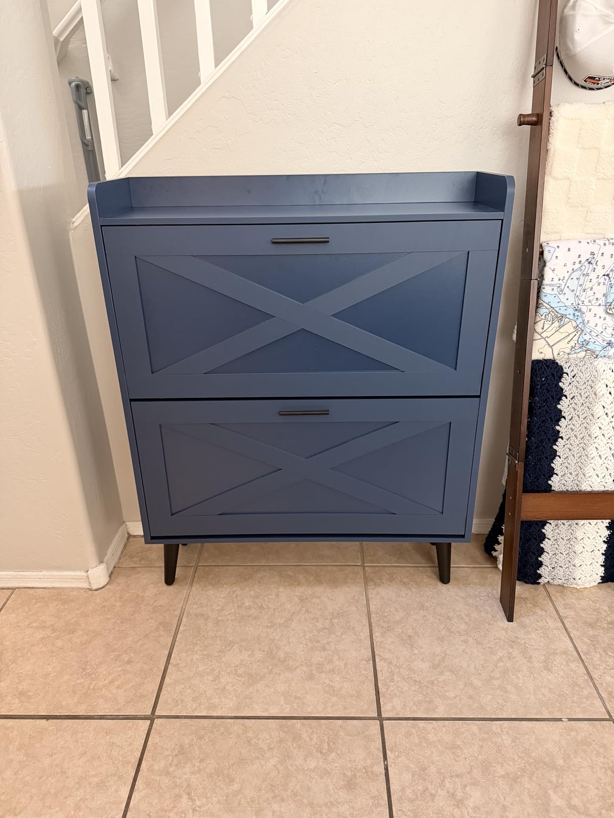 Homleke Farmhouse Shoe Storage Cabinet with Flip Drawers & Barn Door Design | Slim Narrow Shoe Rack Cabinet with Adjustable Shelves & Hidden Storage for Entryway, Foyer, Hallway, Living Room, Black customer photo 2