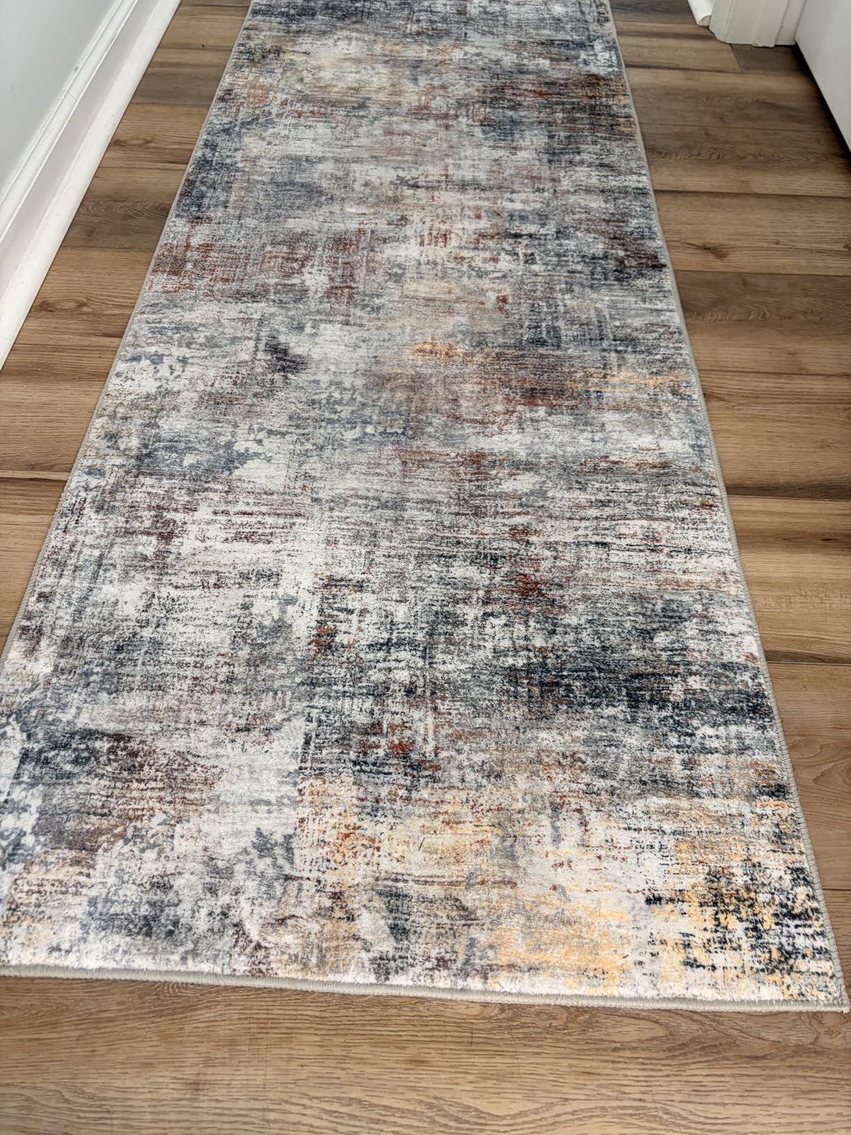 IOHOUZE Abstract Runner Rug 2x6 Ft Washable Runners for Hallways, Non Slip Kitchen Runner Printed Faux Wool Entryway Runner Indoor, Modern Abstract Floor Carpet for Hall Kitchen Bedroom, Grey Beige customer photo 1