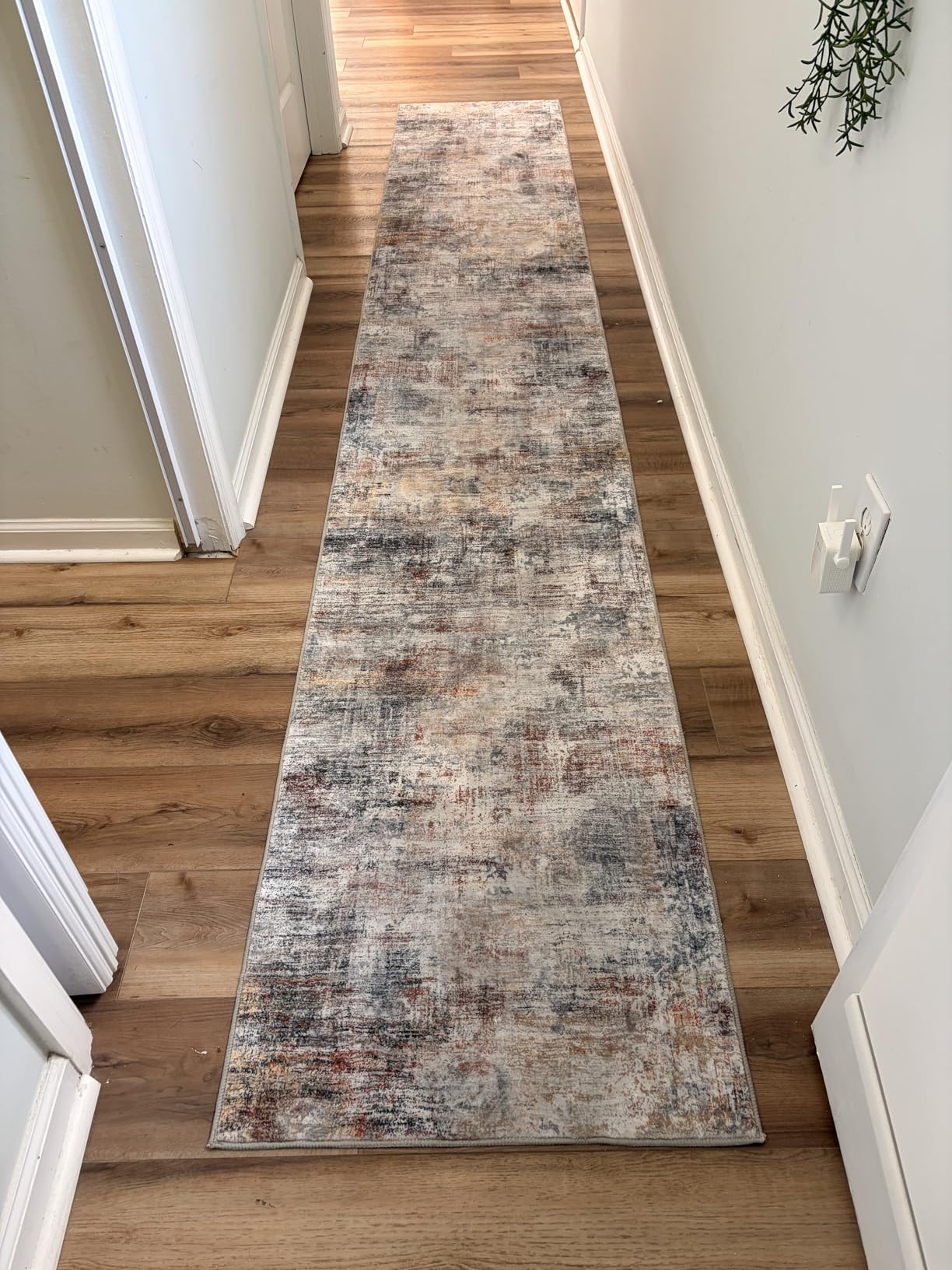 IOHOUZE Abstract Runner Rug 2x6 Ft Washable Runners for Hallways, Non Slip Kitchen Runner Printed Faux Wool Entryway Runner Indoor, Modern Abstract Floor Carpet for Hall Kitchen Bedroom, Grey Beige customer photo 2