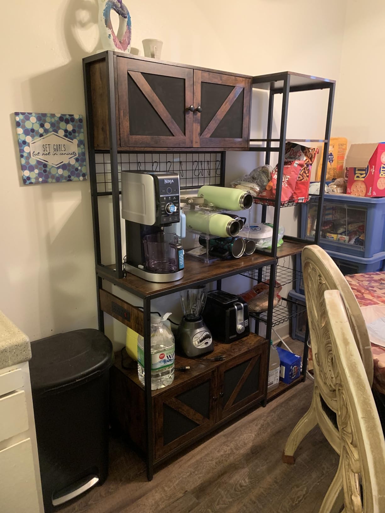 IRONCK Bakers Rack with 2 Storage Cabinets and Power Outlet, 45.3 Inch Industrial Coffee Bar Cabinet Shelves, Kitchen Microwave Stand with Storage, Vintage Brown customer photo 1