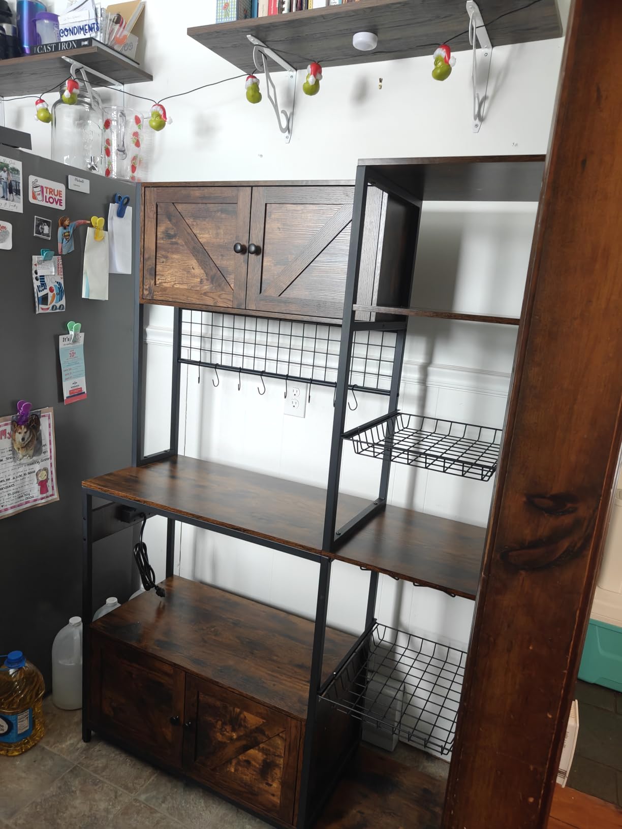 IRONCK Bakers Rack with 2 Storage Cabinets and Power Outlet, 45.3 Inch Industrial Coffee Bar Cabinet Shelves, Kitchen Microwave Stand with Storage, Vintage Brown customer photo 2