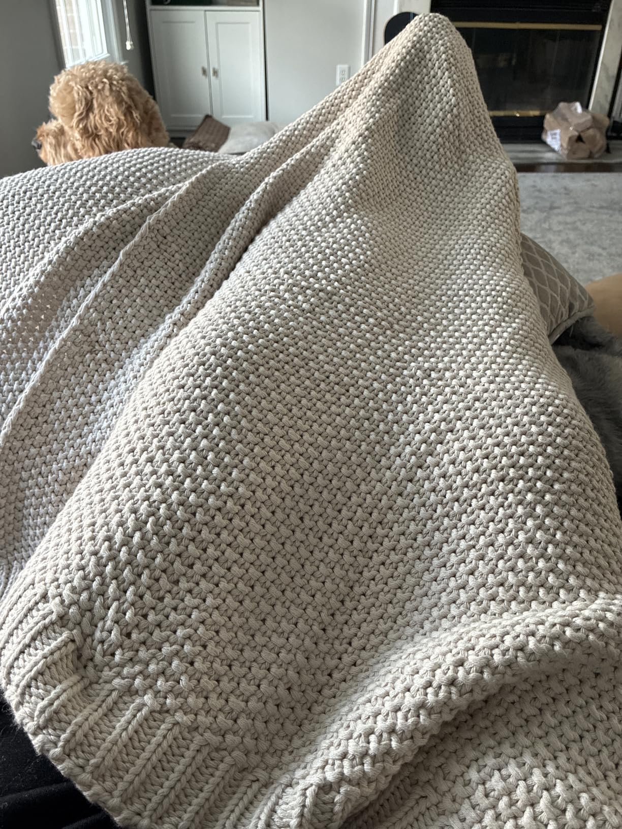 Joydeco Chunky Cable Knit Throw Blanket, Lightweight 100% Organic Cotton Soft Cozy Throw Twin Blanket for Couch Bed and Sofa, Rustic Breathable Farmhouse Blanket Gift for Women Men(Beige, 51