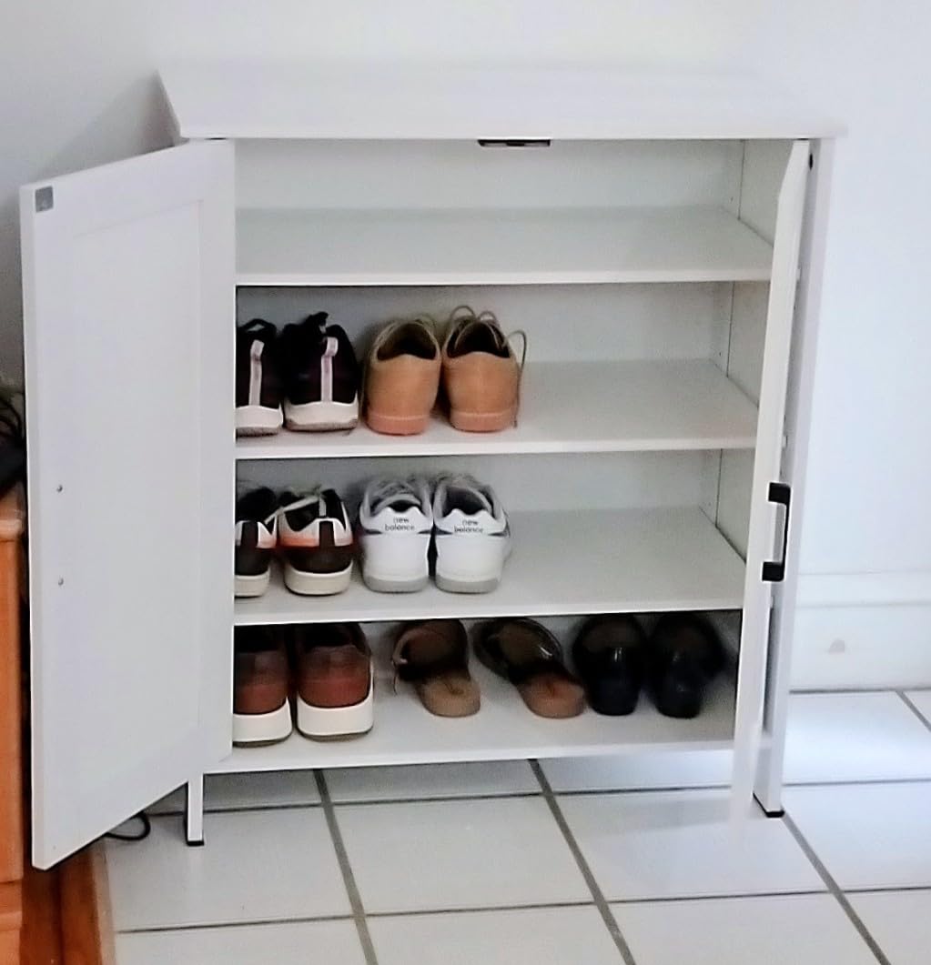 Homleke Farmhouse Shoe Cabinet with 2 Barn Doors & Wood Legs, 5-Tier Shoe Storage Cabinet with 3 Adjustable Shelves, White customer photo 1