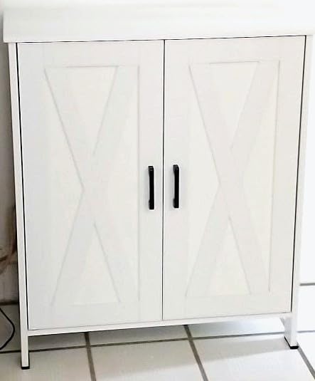 Homleke Farmhouse Shoe Cabinet with 2 Barn Doors & Wood Legs, 5-Tier Shoe Storage Cabinet with 3 Adjustable Shelves, White customer photo 2