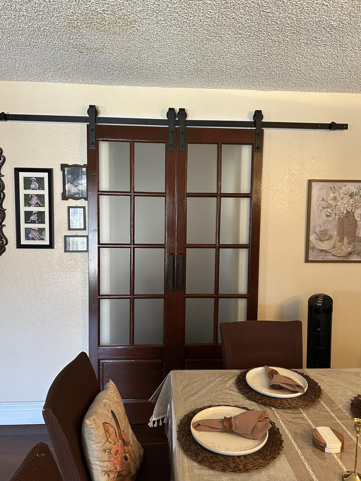 Preassembled 48x84 (Double 24x84) Inch Clear Glass French Interior Door with 8Ft Barn Door Hardware Kit Included, Spruce Wood Support DIY Dyeing, Easy Assembly customer photo 1