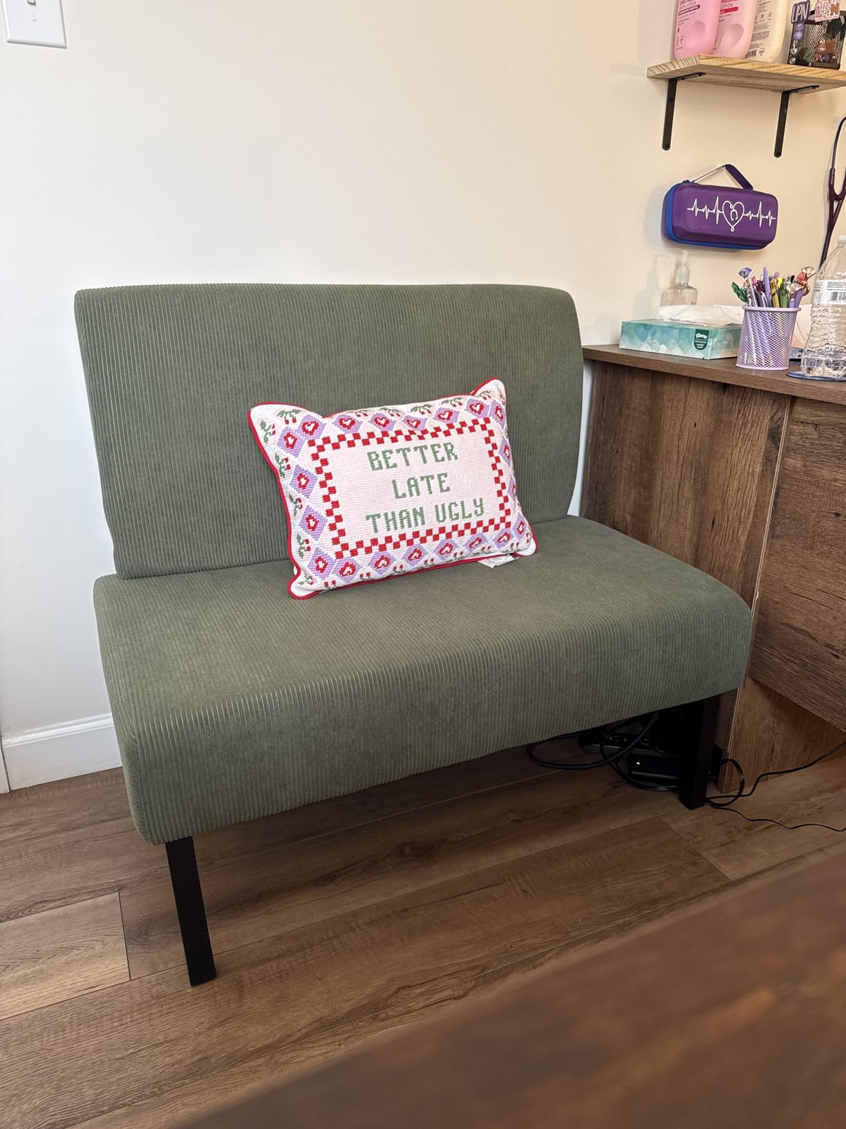 Yaheetech Small Mini Sofa Couch Armless Loveseat Futon for Bedroom, Corduroy Fabric & Easy Assembly, for Small Spaces Living Room, Dorm, Office, Apartment, Green customer photo 1