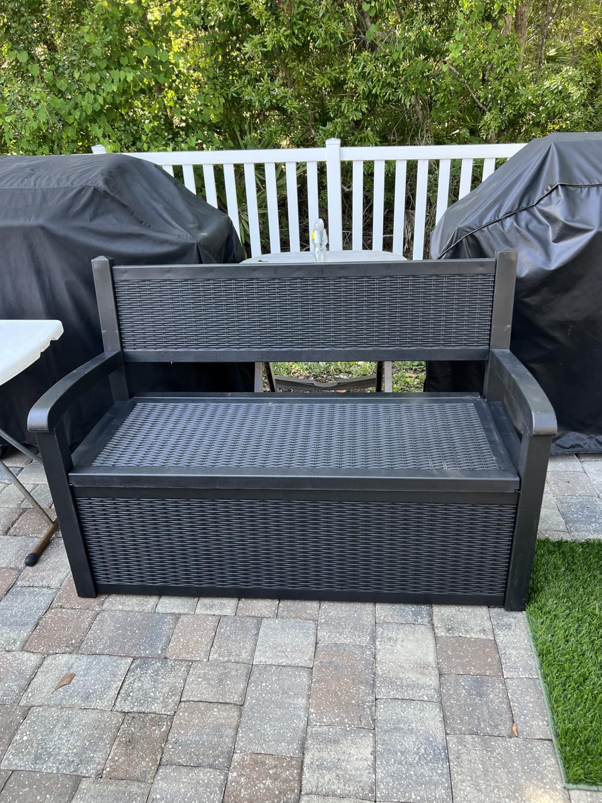 PatioZen 80 Gallon Outdoor Storage Bench Deck Box Waterproof Lockable,Outdoor Storage Furniture for Patio,Garden and Porch,Tools and Cushions（Black） customer photo 2