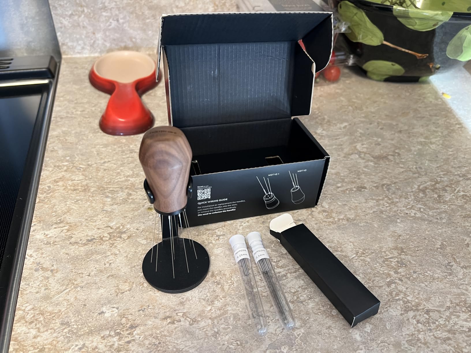 Normcore WDT Distribution Tool with Stand V3, Weiss Distribution Technique, 9 Prong Needle Espresso Stirrer, American Walnut Wood Handle customer photo 2