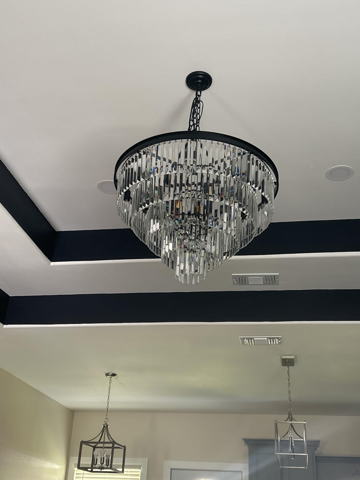 Crystal Chandeliers for Dining Room Lights Fixture Over Table, 15 Lights Black Modern Chandeliers for Living Room, 4-Tier Round Crystal Lighting Fixtures for Bedroom Entryway Kitchen Island D24 Inch customer photo 2