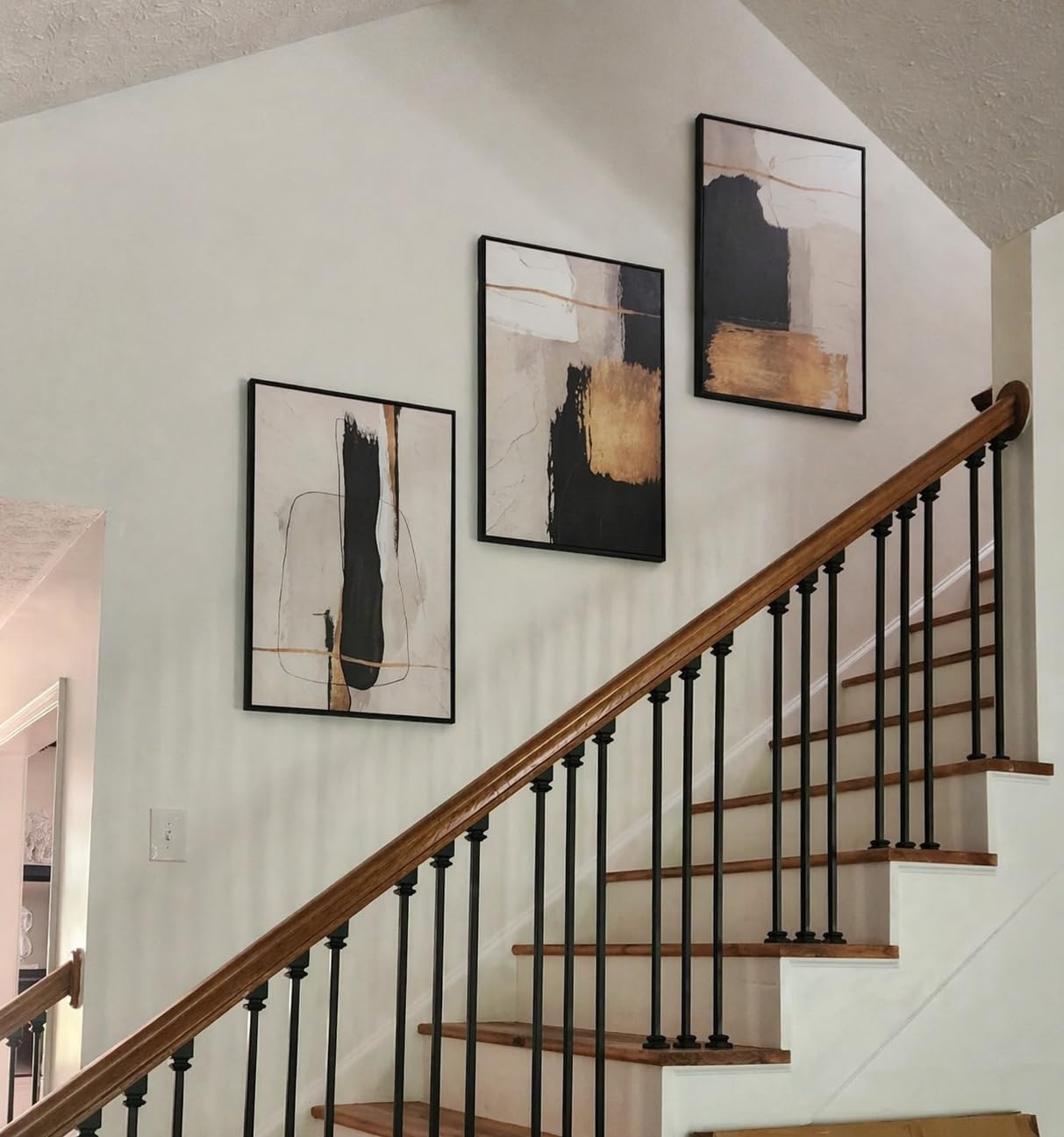 Framed Black and White Abstract Wall Art, 3 Piece Canvas Prints Paintings Artwork for Walls, Modern Minimalist Gold Beige Block Pictures for Living Room Hallway Office Wall Decor 16x24 Inch customer photo 2