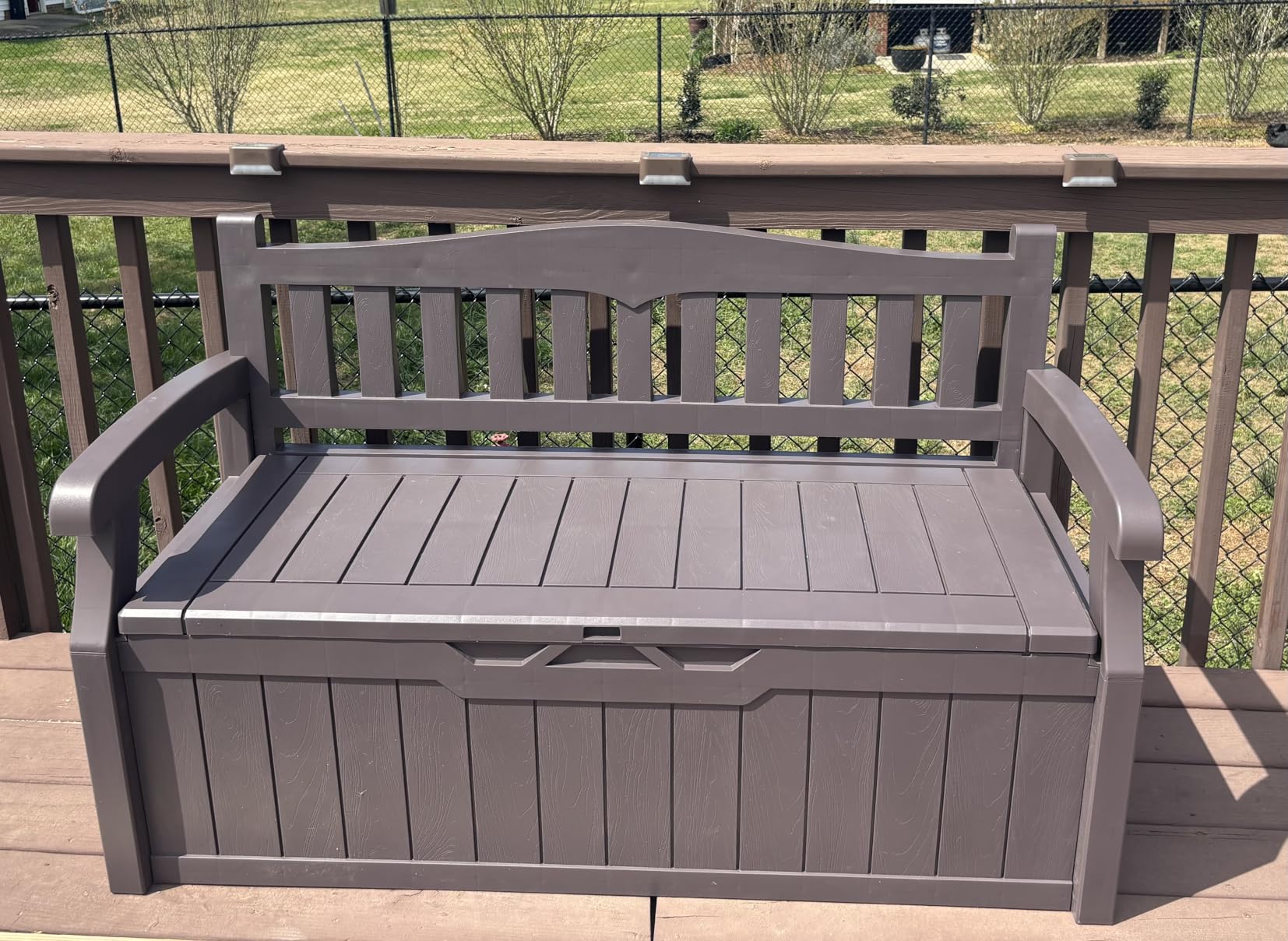 Flamaker 80 Gallon Storage Bench Outdoor Indoor, Durable All-Weather Seating with Hidden Storage, Lockable Deck Box for Garden, Patio, Poolside (Brown) customer photo 2