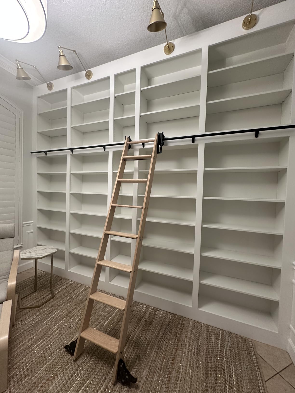 87inch Heavy Duty Oak Wood Ladder with 4ft Telescoping Top Rollers & Bottom Brake Wheels Sliding Hardware, Rolling Library Ladder for Loft, Attic, Bookshelf customer photo 2