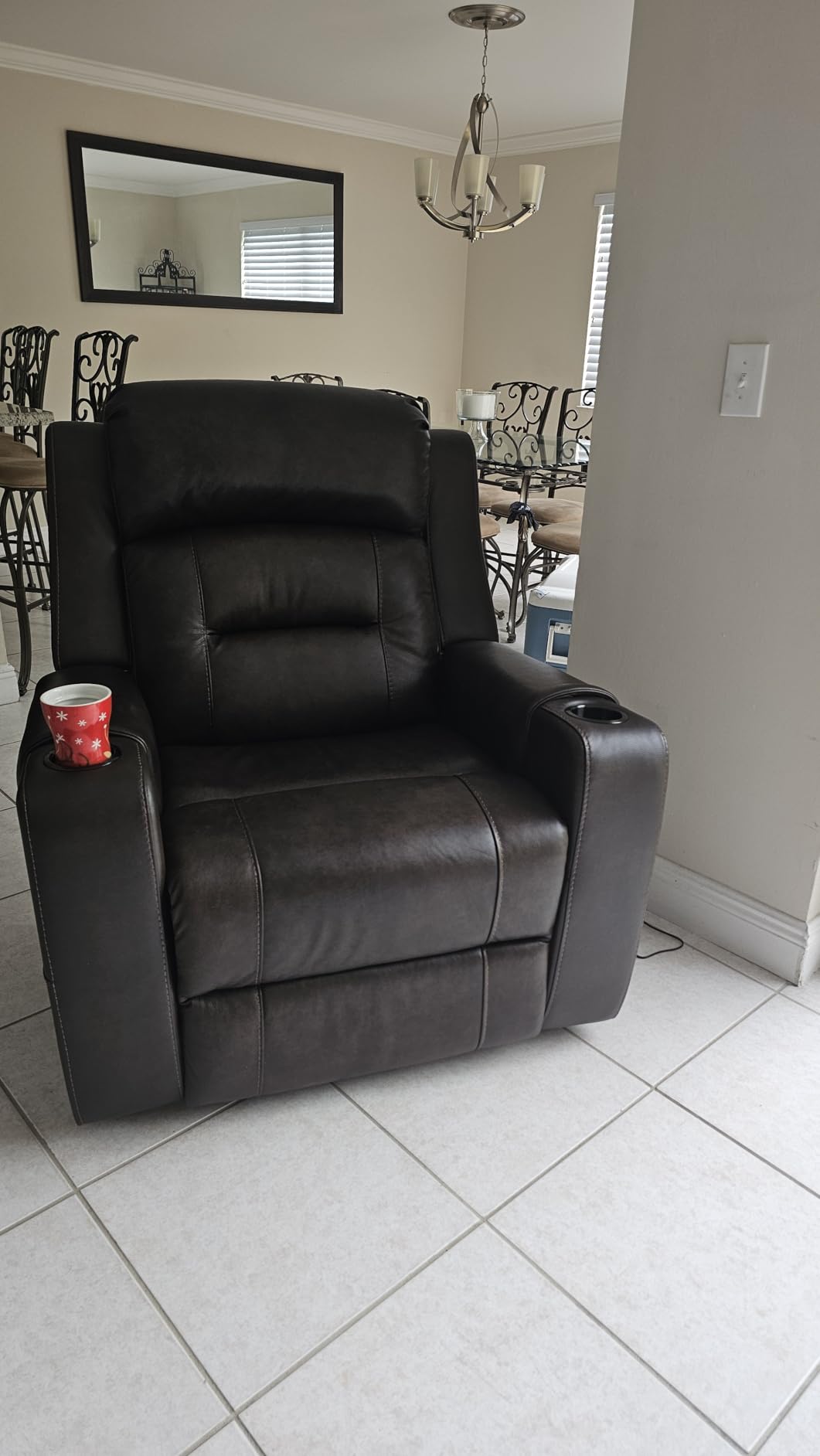 Watson & Whitely Genuine Leather Power Recliner Chairs for Adults, Lay Flat Recliner with Power Headrest, USB Ports and Cup Holders, Electric Reclining Sofa for Living Room, Bedroom, Dark Brown customer photo 1
