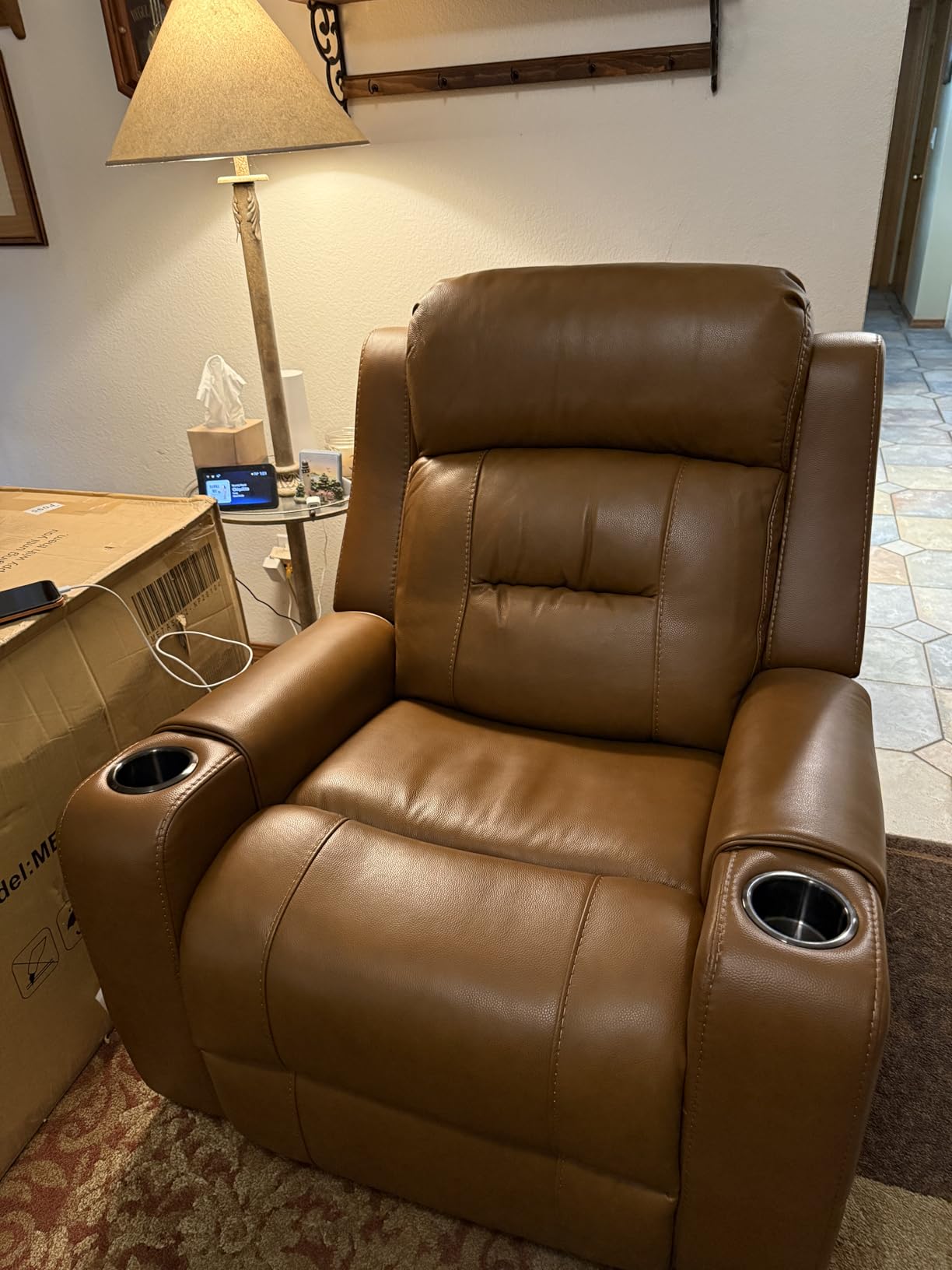 Watson & Whitely Genuine Leather Power Recliner Chairs for Adults, Lay Flat Recliner with Power Headrest, USB Ports and Cup Holders, Electric Reclining Sofa for Living Room, Bedroom, Dark Brown customer photo 2