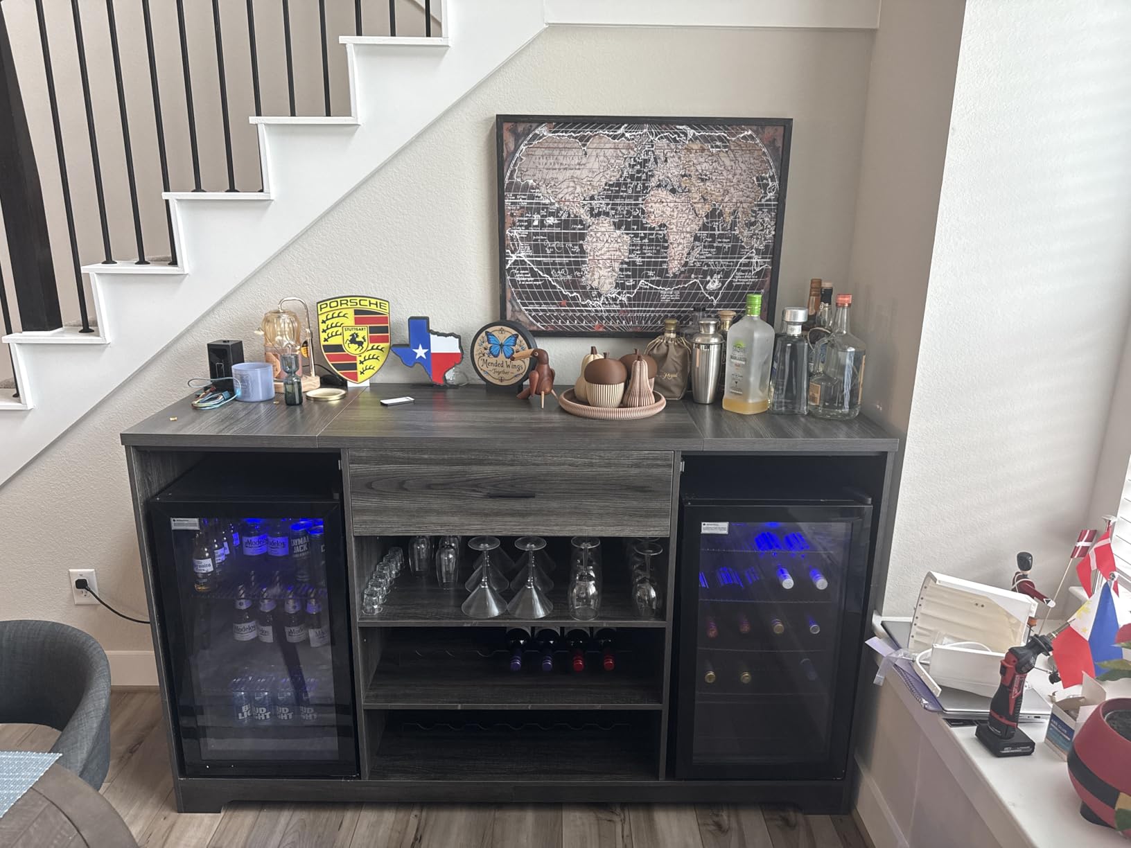 HSH Long Bar Cabinet with Fridge Space, Modern Wood Coffee Wine Liquor Cabinet with Refrigerator Space, Large Wide Sideboard Buffet Cabinet with Drawer Storage for Kitchen Dining Room, Black, 70 Inch customer photo 2