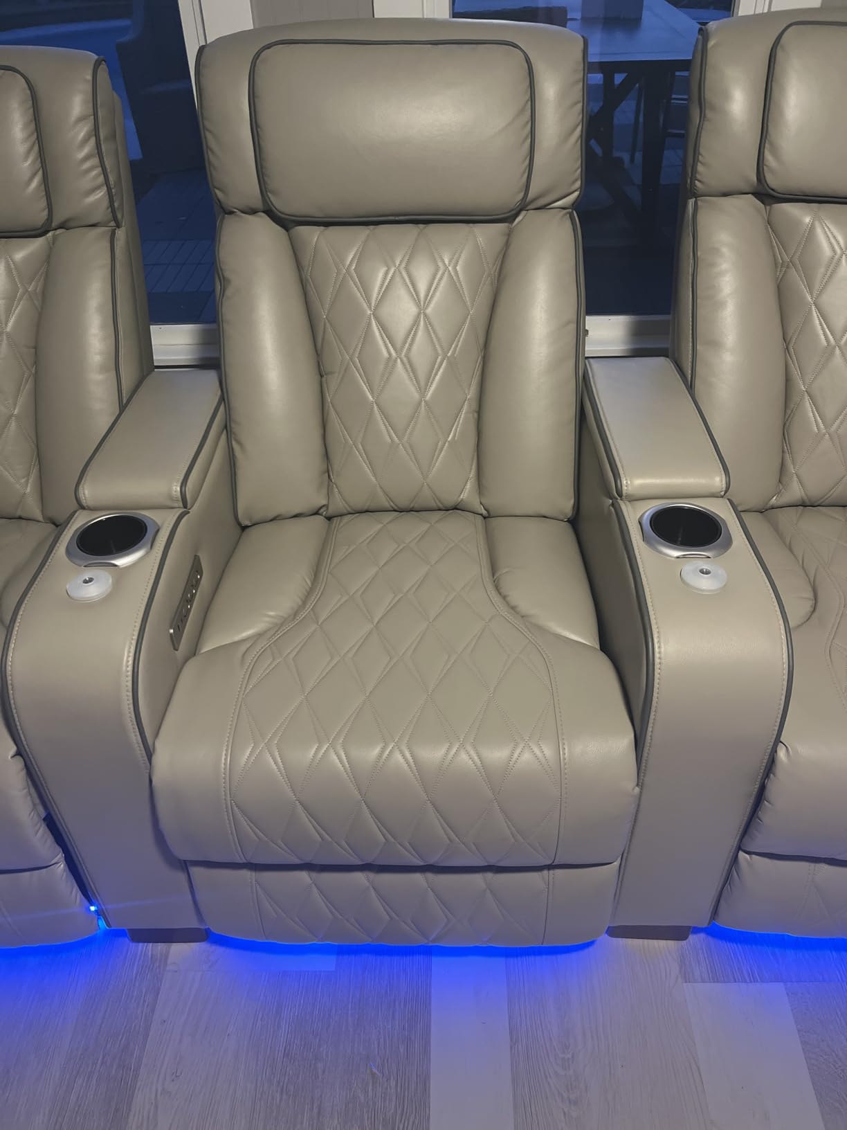 Luxury Home Theater Seating - Power Recliner with Adjustable Headrests, Blue LED Ambient Lighting, Tray Table, USB & Type-C Charging (Black,4 Seat) customer photo 1