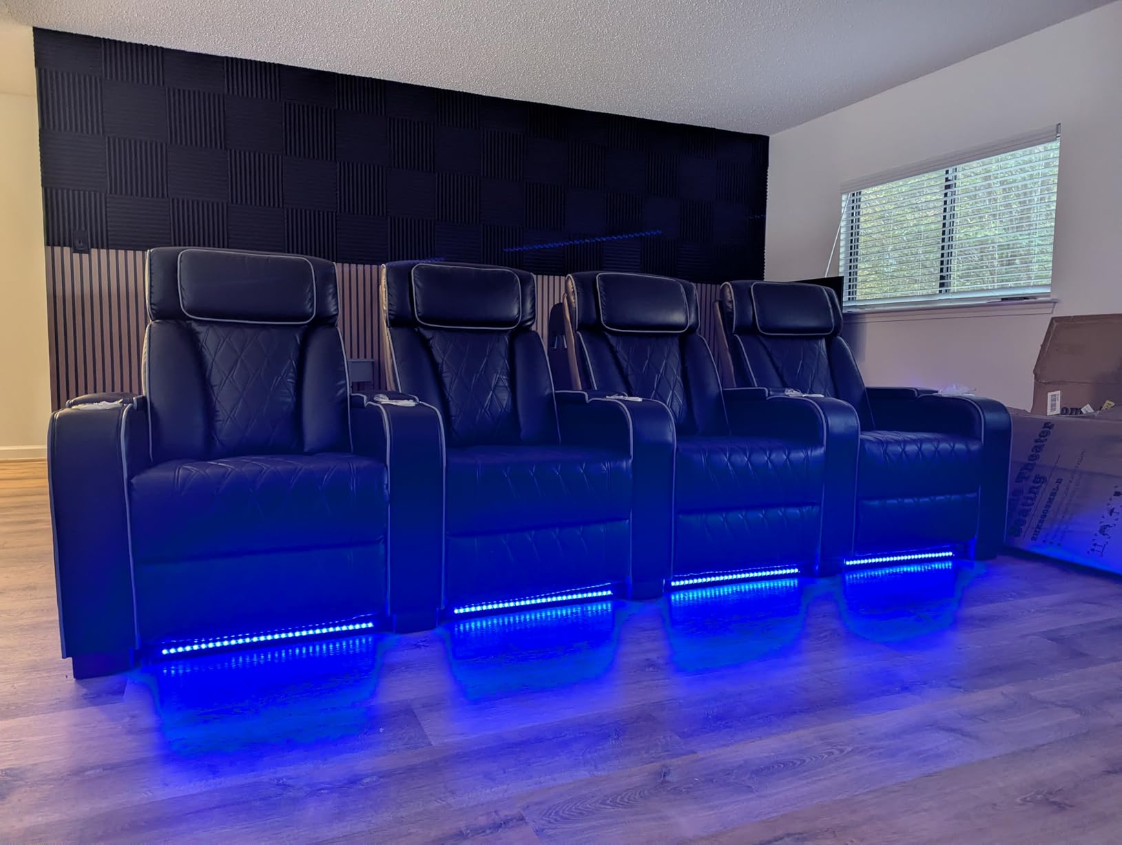 Luxury Home Theater Seating - Power Recliner with Adjustable Headrests, Blue LED Ambient Lighting, Tray Table, USB & Type-C Charging (Black,4 Seat) customer photo 2