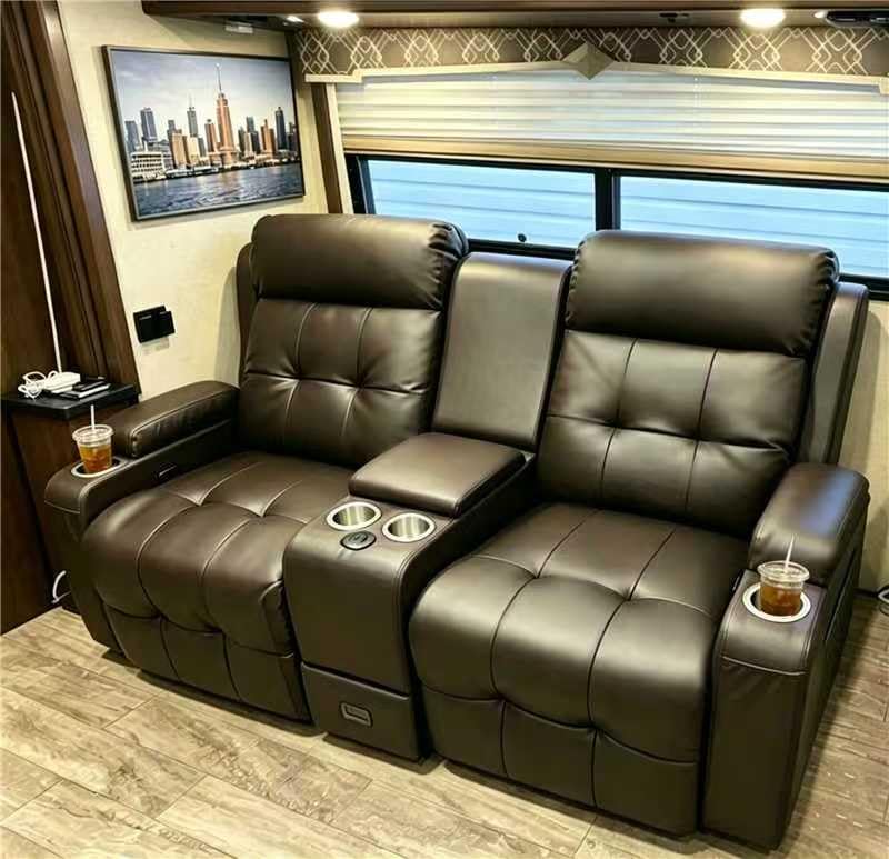 Loveseat Recliner Sofa, Home Theater Seating Massage Reclining Couch with USB, Center Console, Wall Hugger RV Recliners, 145° Recline & Cup Holders & Side Pockets,for RV & Movie Room customer photo 1