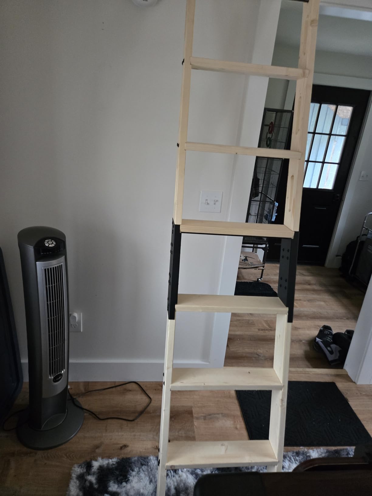 Rolling Library Ladder 8ft,450lbs Capacity,7 Steps with Build-in Handrail,Solid Wood,Easy Assembly for Loft Bookshelf Kitchen Attic Outdoors,DIY Stain (No Sliding Hardware) customer photo 2