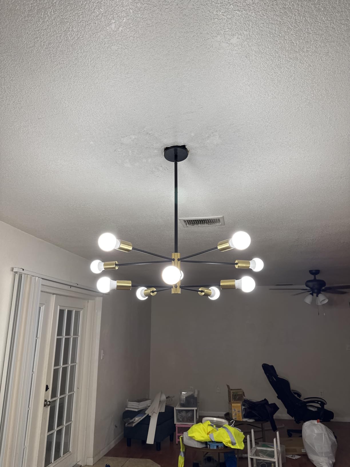 Sputnik Chandelier 12-Light, Mid Century Modern Height Adjustable Ceiling Light Fixture for Dining Room, Kitchen Island, Living Room, Bedroom - Black and Gold customer photo 1