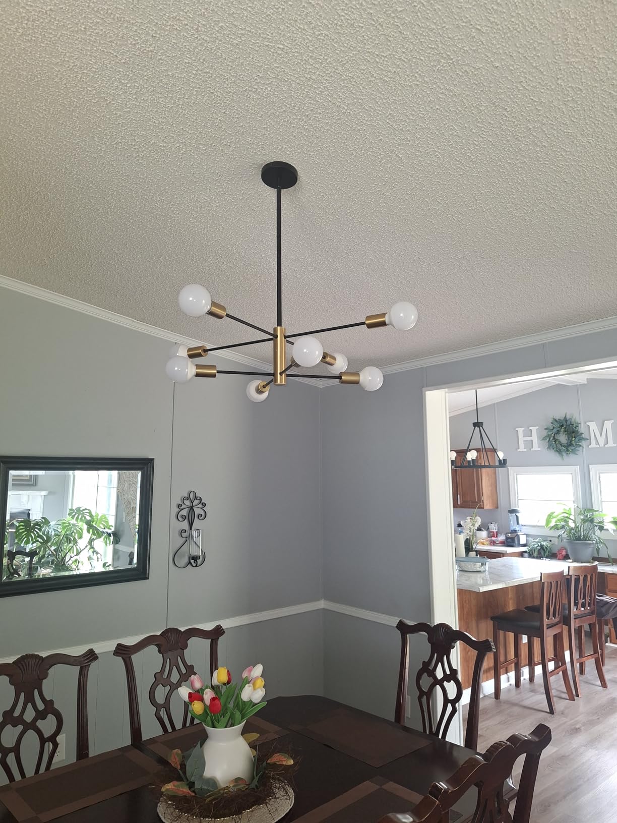 Sputnik Chandelier 12-Light, Mid Century Modern Height Adjustable Ceiling Light Fixture for Dining Room, Kitchen Island, Living Room, Bedroom - Black and Gold customer photo 2