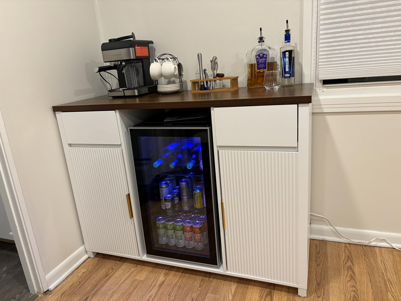 GDLF Large Coffee Bar Cabinet with Fridge Space, Mini Fridge Cabinet with Wine Storage, Buffet Sideboard Table for Home, Fluted Modern Design, 53.2