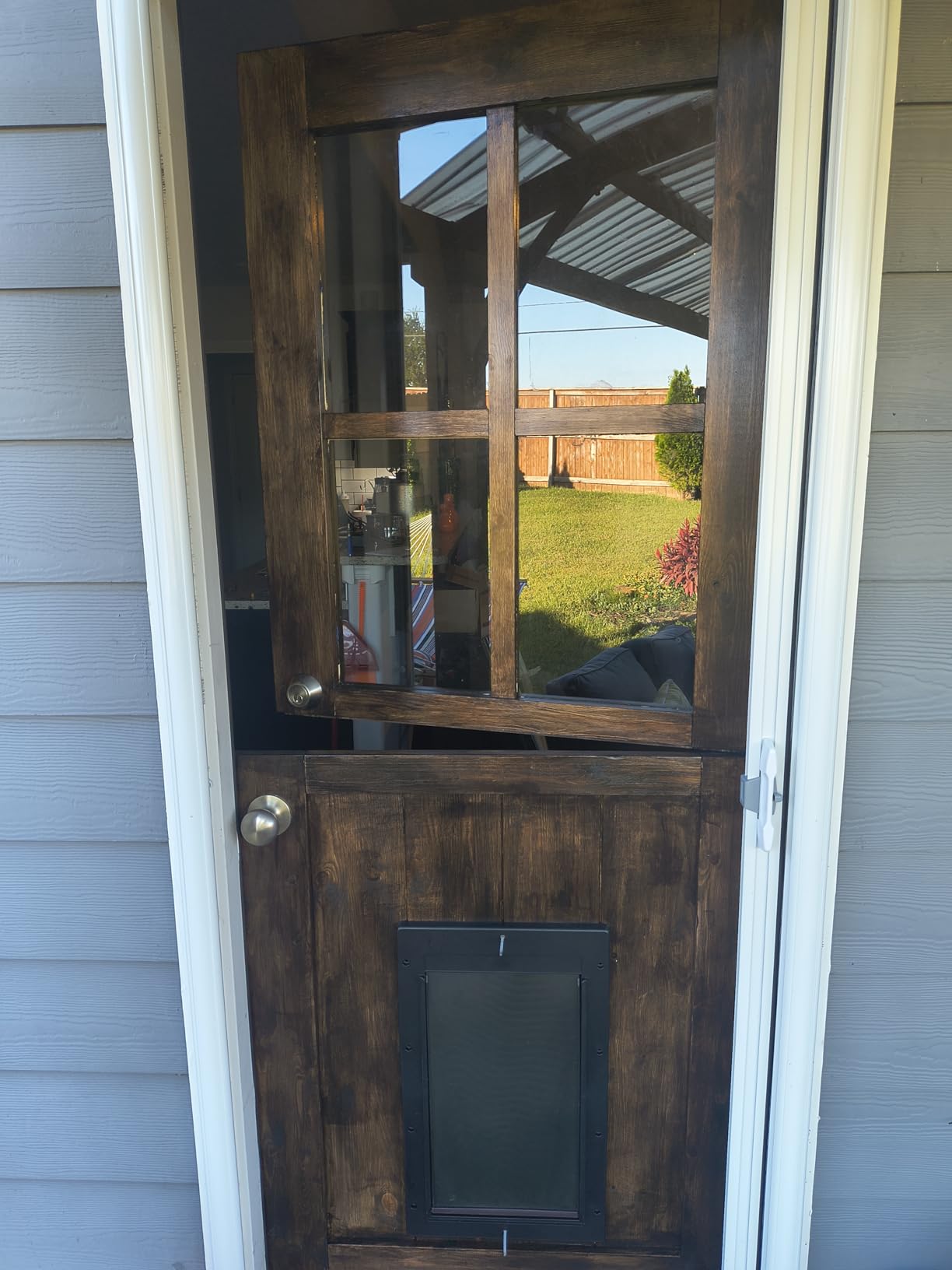 72 inch Double 36 x 80 Dutch Door Slab, 1.75-inch Solid Pine Wood Front Entry Interior Design, 4 Lite Tempered Clear Glass Split Single Door, Exterior Use for Porch, Backyard Entries and Back customer photo 2