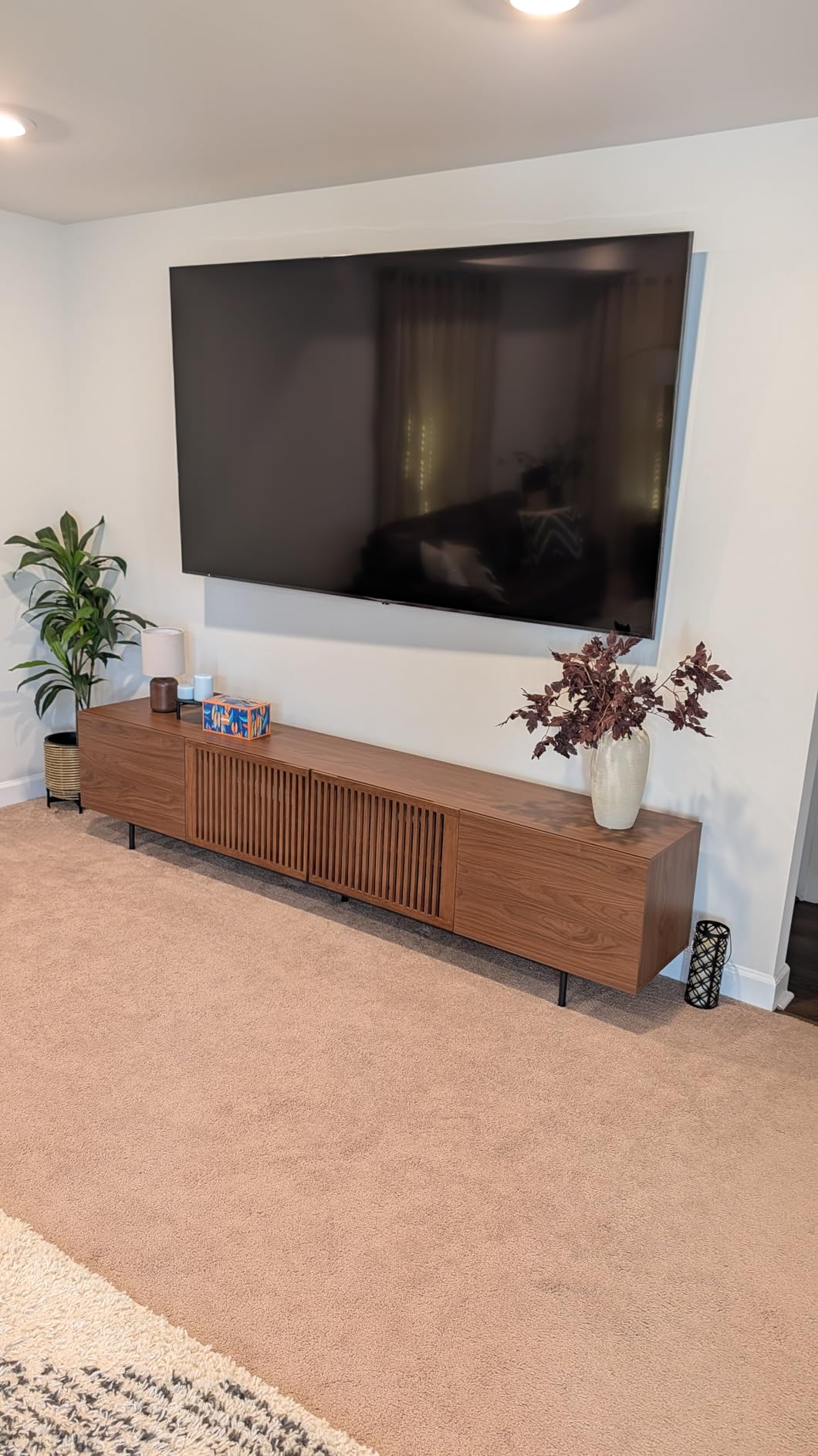 Mid Century Modern TV Stand with 4 Doors, 94.48 Inch Wide Entertainment Center TV Console for Living Room Bedroom, Media Console TV Cabinet with Storage Walnut customer photo 2