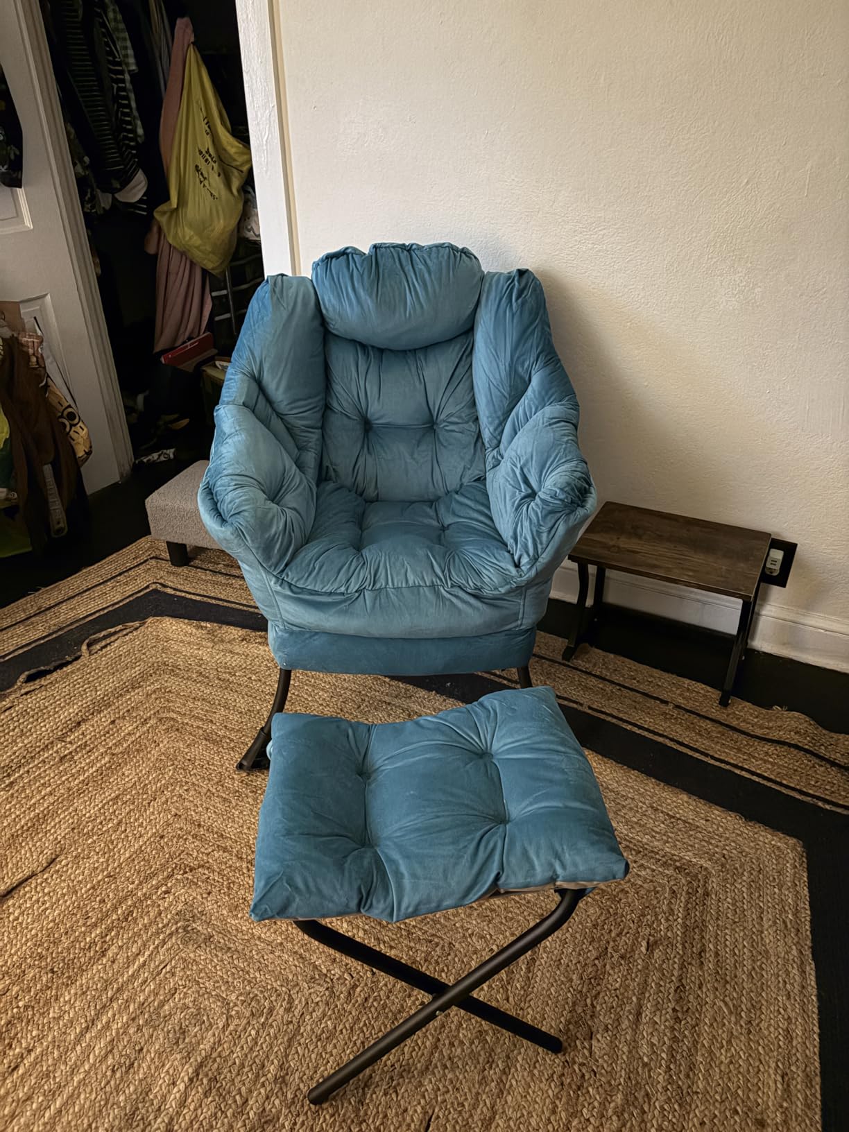 Lazy Chair with Ottoman, Comfy Accent Lounge Chair with Side Pocket, Modern Reading Armchair with Footrest, Upholstered Sofa Chair for Small Spaces, Bedroom, Living Room, Dorm, Darkgrey customer photo 1