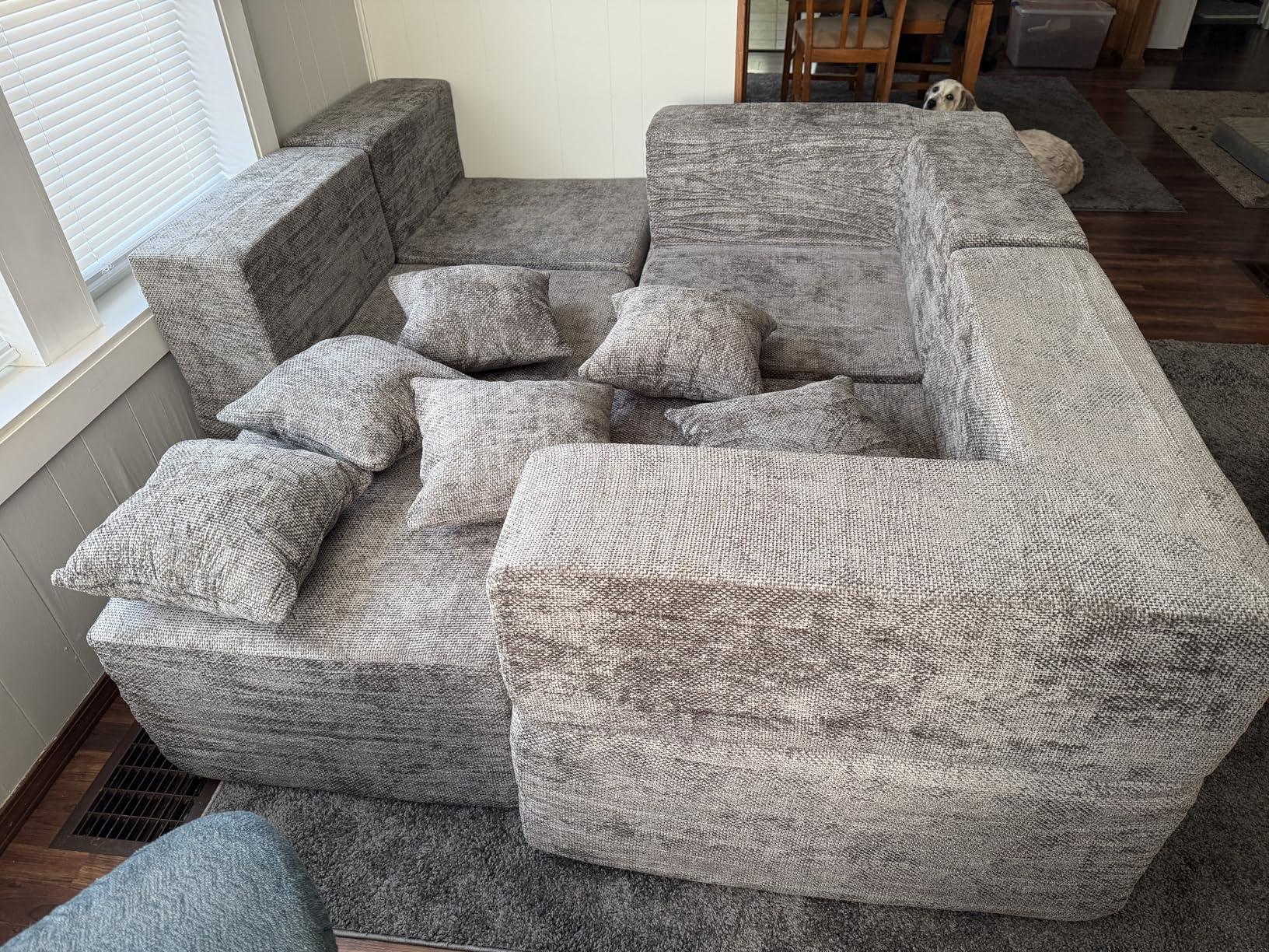 MONVANE Modular Sectional Cloud Couch for Living Room - 130'' 6 Seater Convertible Chenille Couches Set with Ottoman, No Assembly Compression Sofas, Comfy Floor Sofa with Memory Foam, Grey customer photo 2