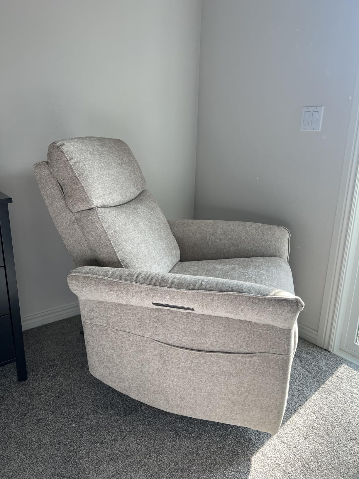 CHITA Genuine Leather Power Recliner Chair, Electric Triple-Motor Swivel Glider Nursery Rocking Chair with Adjustable Power Headrest and Lumbar Support, GREENGARD Gold Certified, Saddle Brown customer photo 2