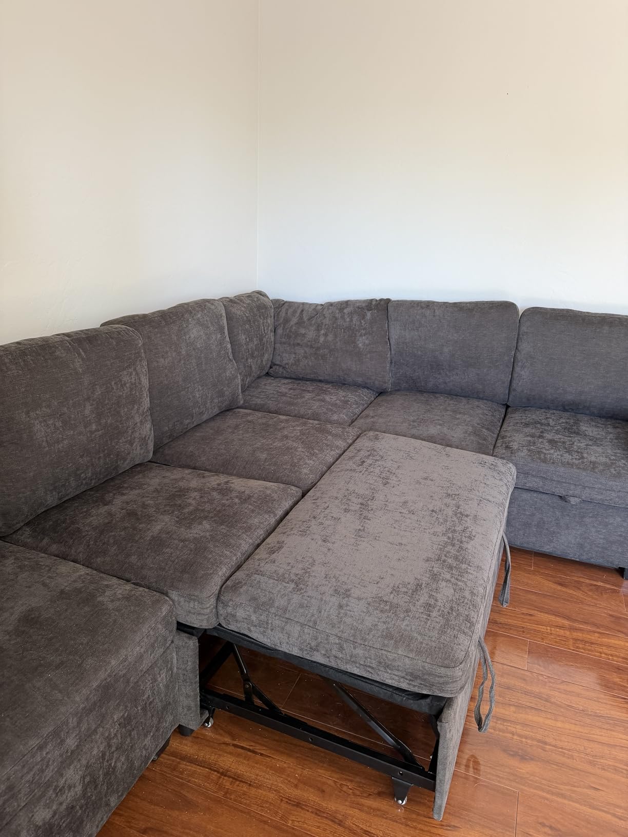 108 Inch Sectional Sleeper Sofa with Pull Out Bed, U Shaped 7 Seat Modular Sectional Sofa with Storage, Sectional Couches for Living Room, Cloud Modular Couch,Removable Sofa Cover, Dark Grey customer photo 2