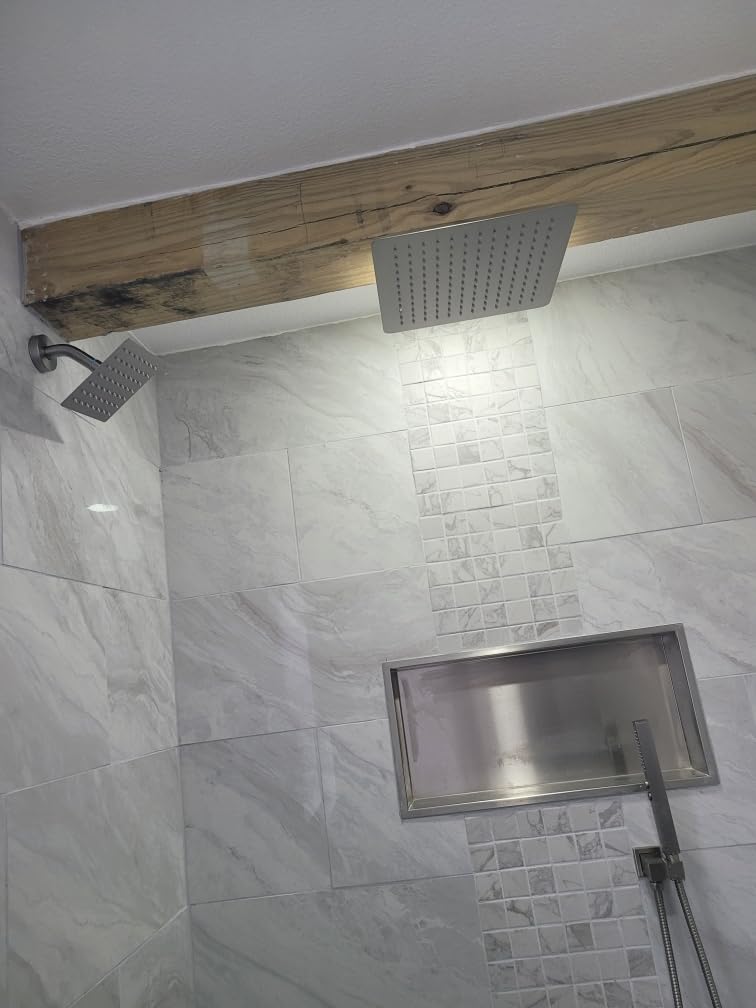 Rain Shower System Brushed Nickel Shower Faucet Set, Dual Rainfall Shower Head Set with 2 in 1 Handheld Spray, Ceiling Mount 12-inch & 6-inch Square Showerheads with Valve, Brushed Nickel customer photo 1