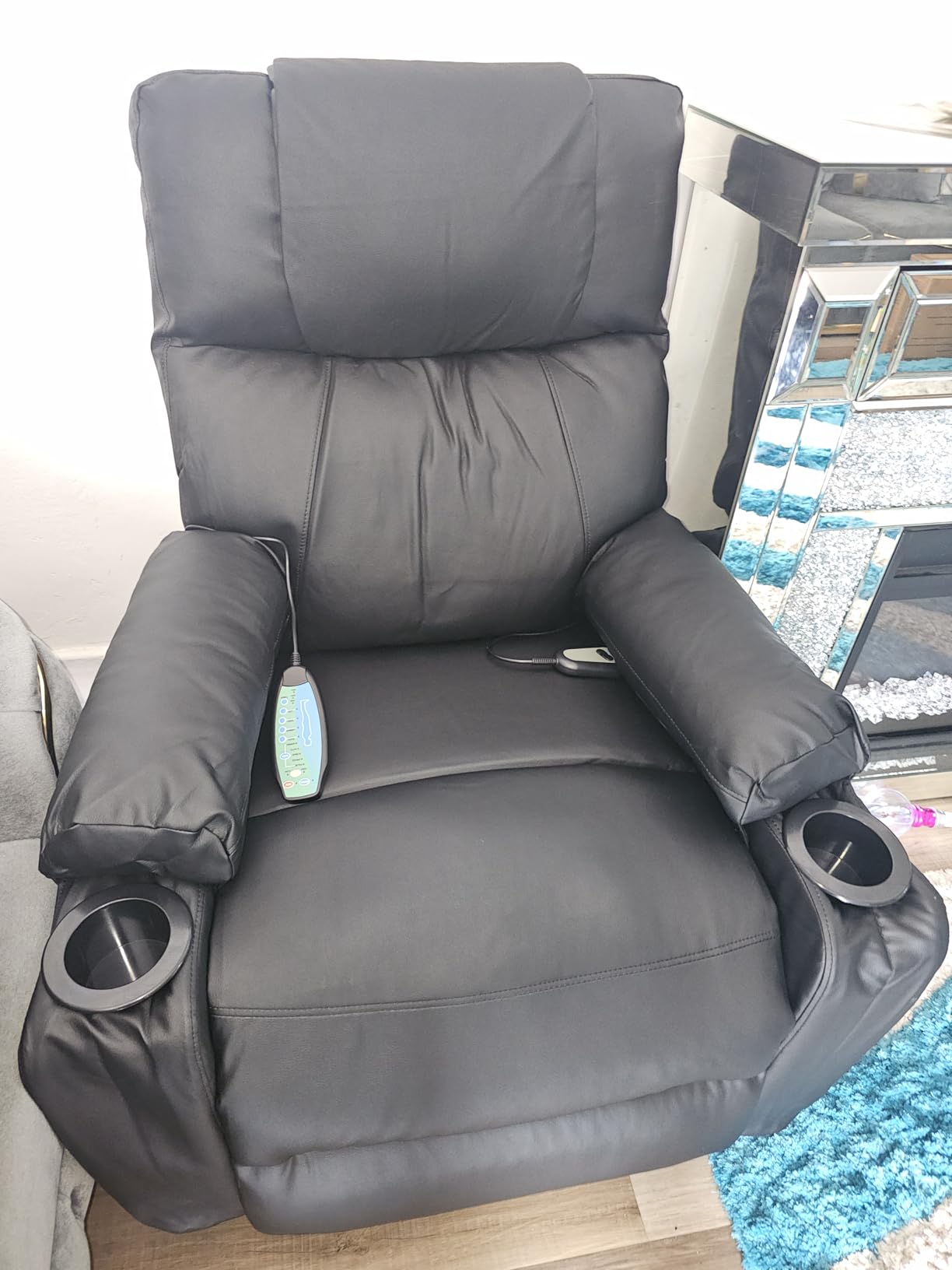 Brage Living Power Lift Recliner Chair for Elderly with Massage & Heat, 160 Degree Adjustable PU Leather Electric Recliner with Remote, Cup Holders, Side Pockets, and Stand Assist for Living Room (Black) customer photo 2