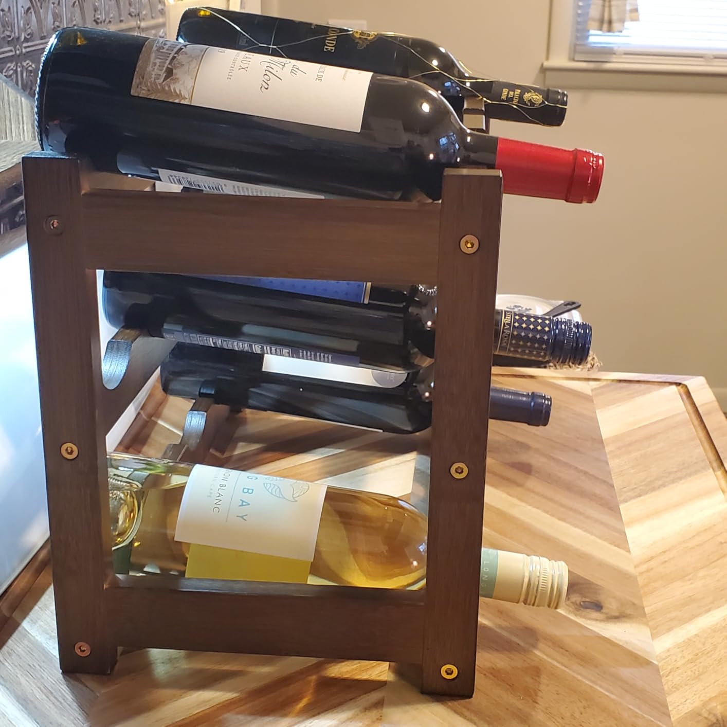 Wine Rack Free Standing Floor, 6-Tier 24 Bottles Display Wine Storage Shelves with Table Top, Easy-Assembly Freestanding Bamboo Wine Racks for Kitchen Dining Room Bar, Walnut customer photo 1