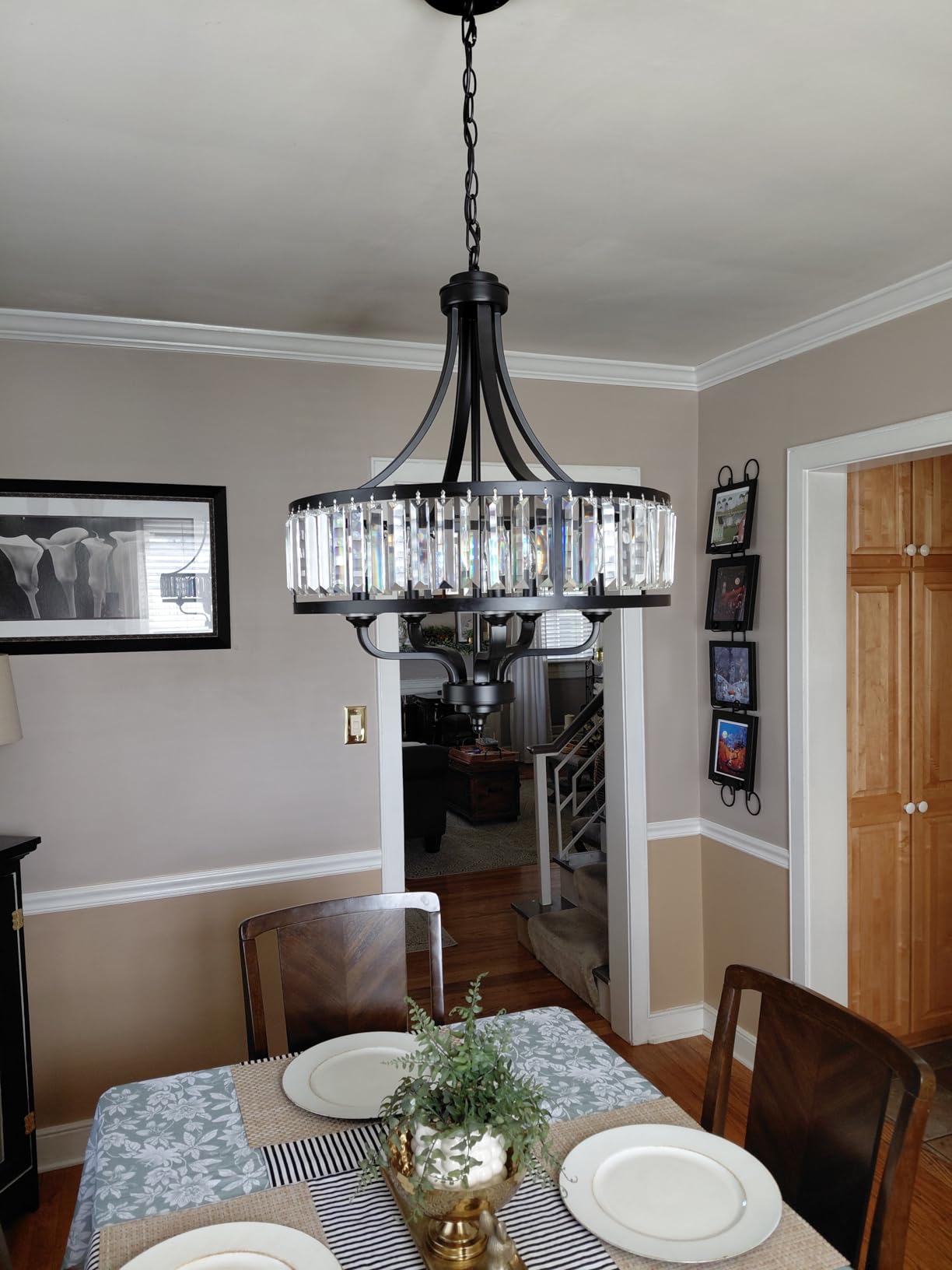 Modern Black Crystal Chandelier,5-Light Farmhouse Dining Room Light Fixture Over Table Adjustable Height Hanging Industrial Pendant Lights Kitchen Island,Living Room Kitchen Island Entryway customer photo 1