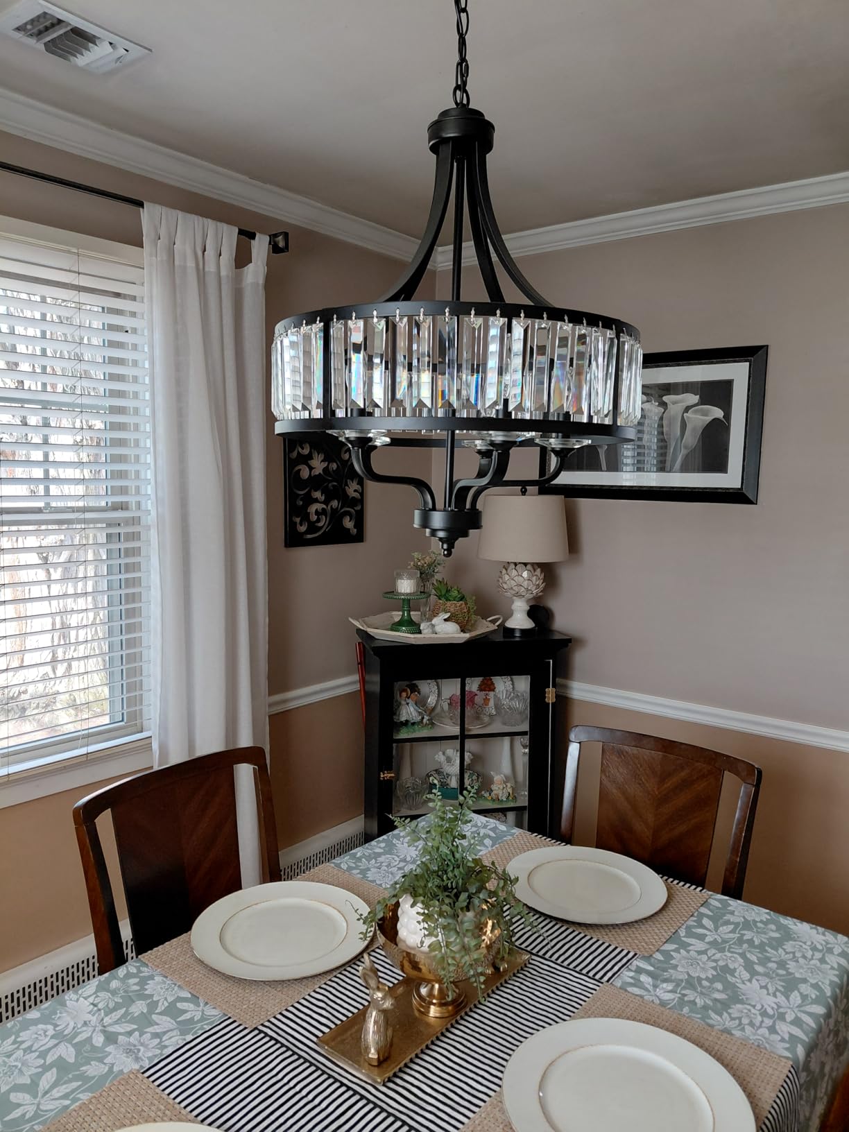 Modern Black Crystal Chandelier,5-Light Farmhouse Dining Room Light Fixture Over Table Adjustable Height Hanging Industrial Pendant Lights Kitchen Island,Living Room Kitchen Island Entryway customer photo 2