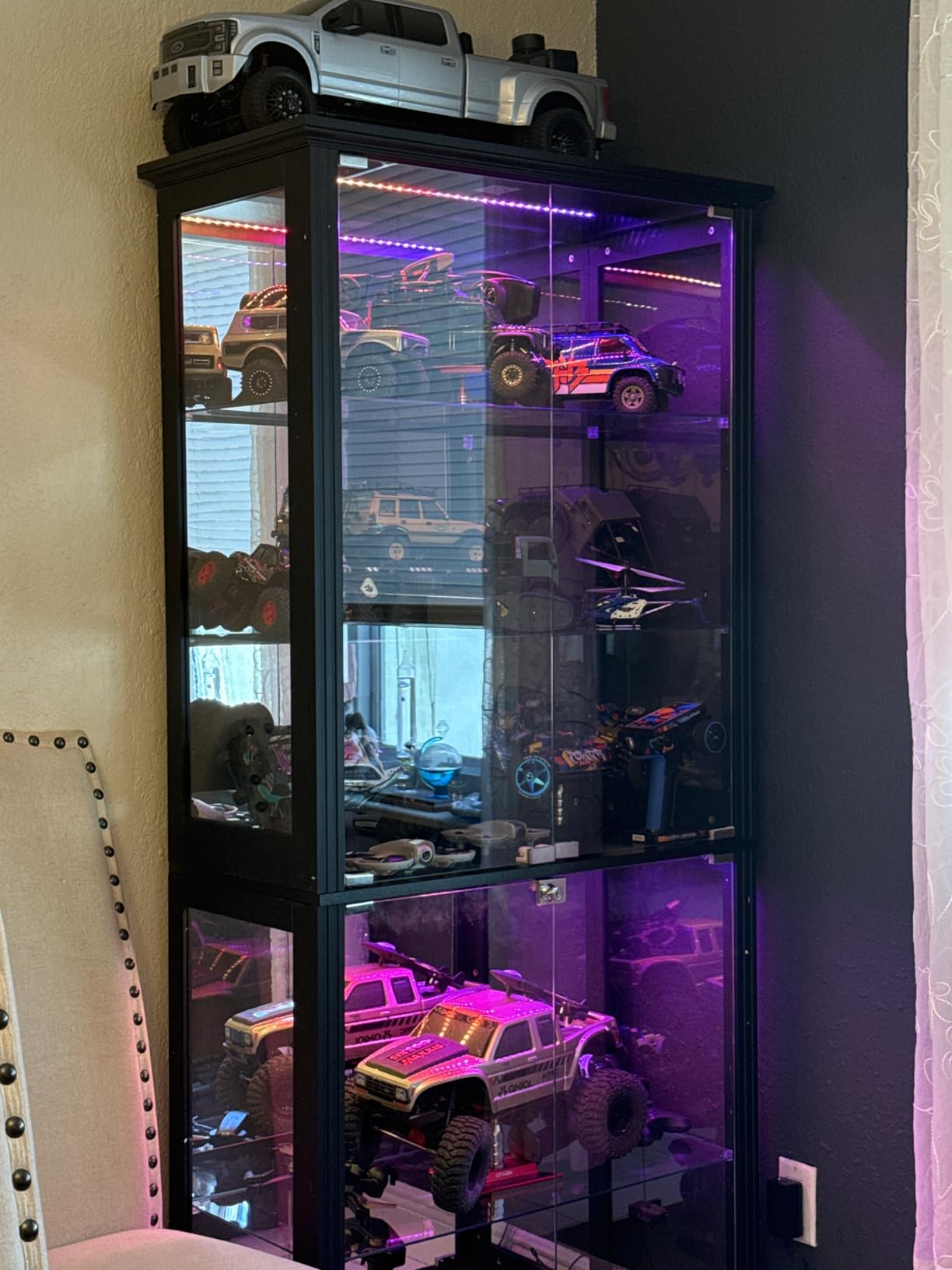 Dystler Display Cabinet with Glass Doors, 71'' Tall Curio Cabinet with RGB Lights for Collectibles, LED Display Case with Removable Shelf for Book/Medal/Figure, Black customer photo 2